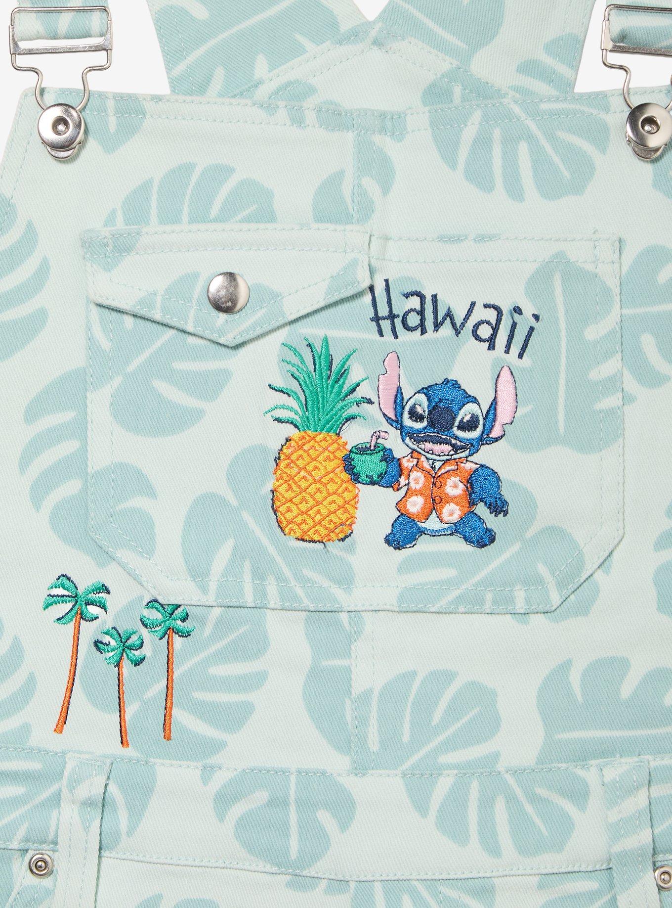 Disney Lilo & Stitch Palm Front Allover Print Women's Short Overalls - BoxLunch Exclusive, DENIM, alternate