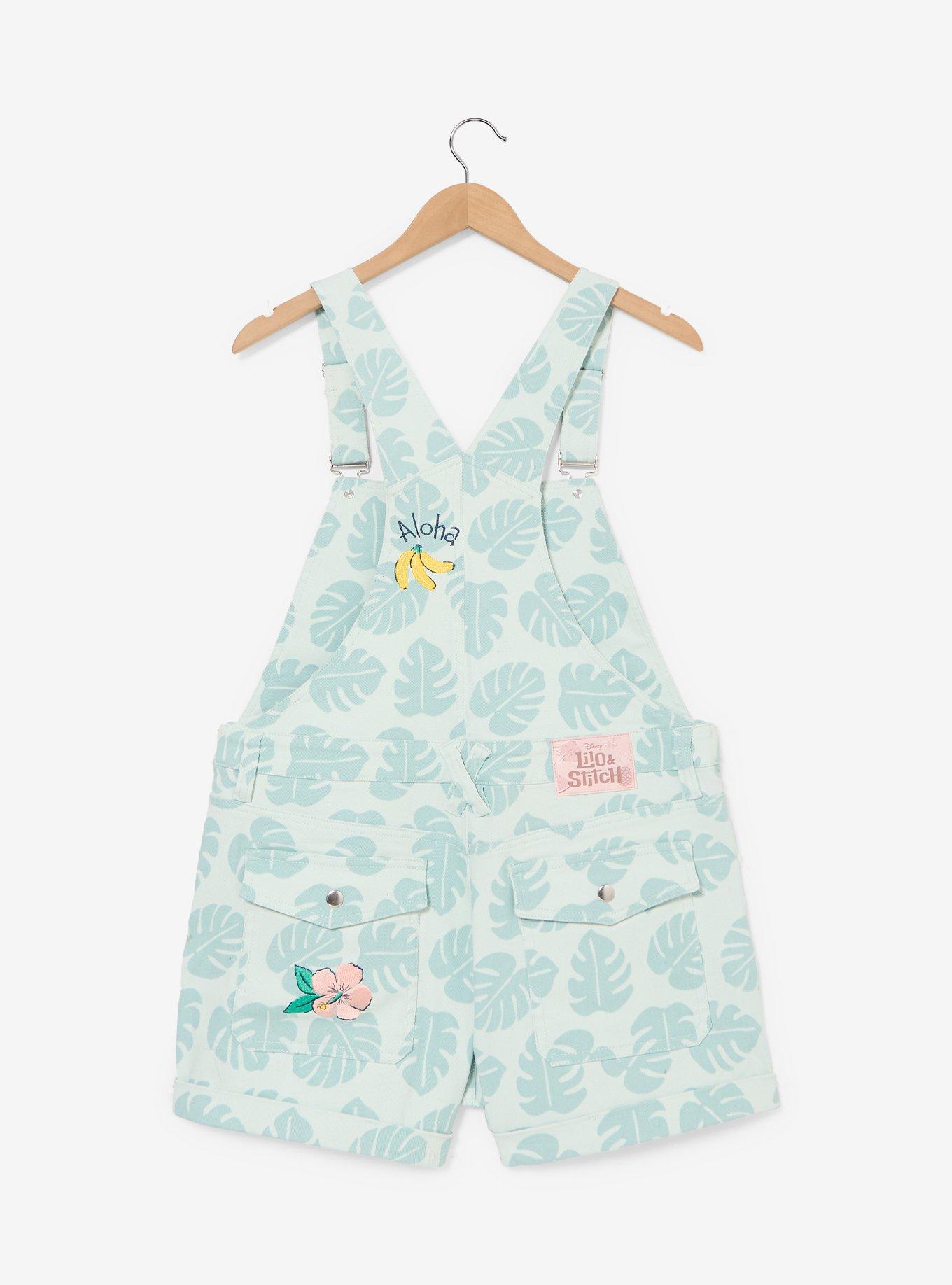 Disney Lilo & Stitch Palm Frond Allover Print Women's Plus Size Short Overalls - BoxLunch Exclusive, , hi-res