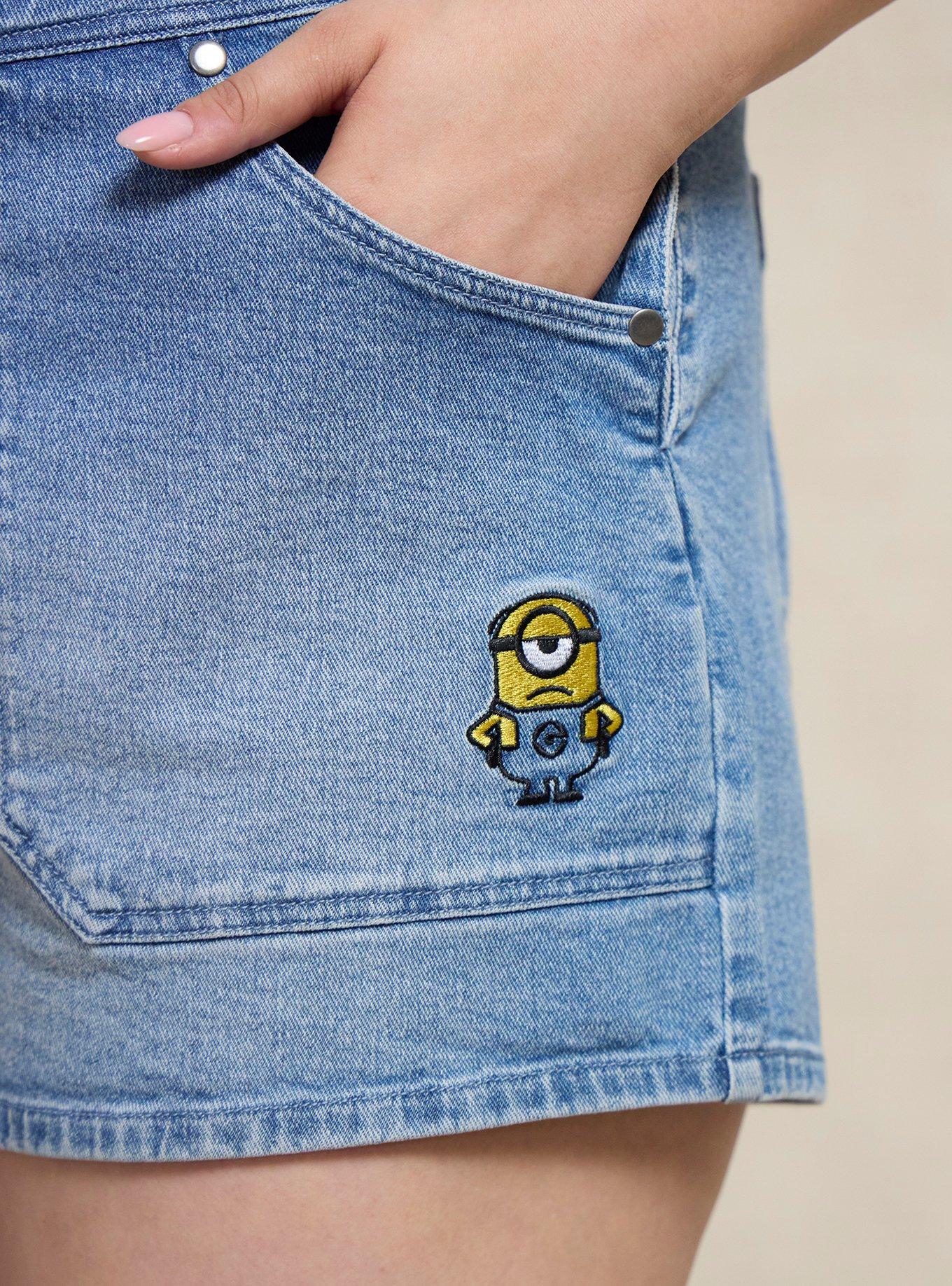 Minions Banana Women's Plus Size Short Overalls &mdash; BoxLunch Exclusive, DENIM, alternate - view 5