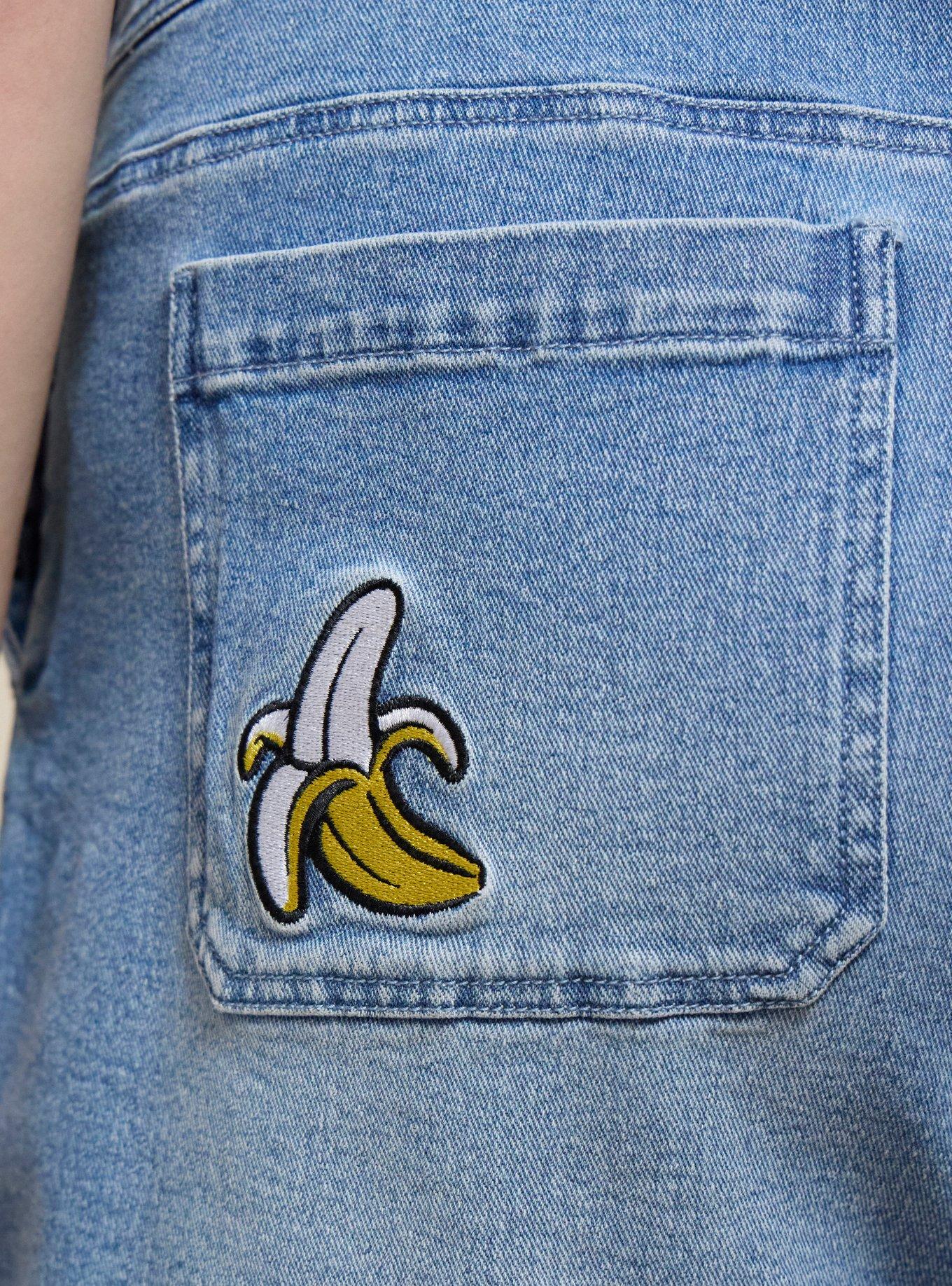 Minions Banana Women's Plus Size Short Overalls &mdash; BoxLunch Exclusive, DENIM, alternate - view 6