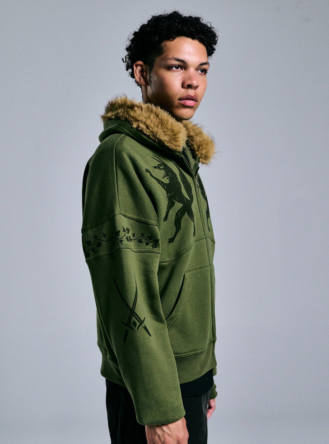 Wildwood Coyote Fur Trim Hoodie, GREEN, alternate - view 4