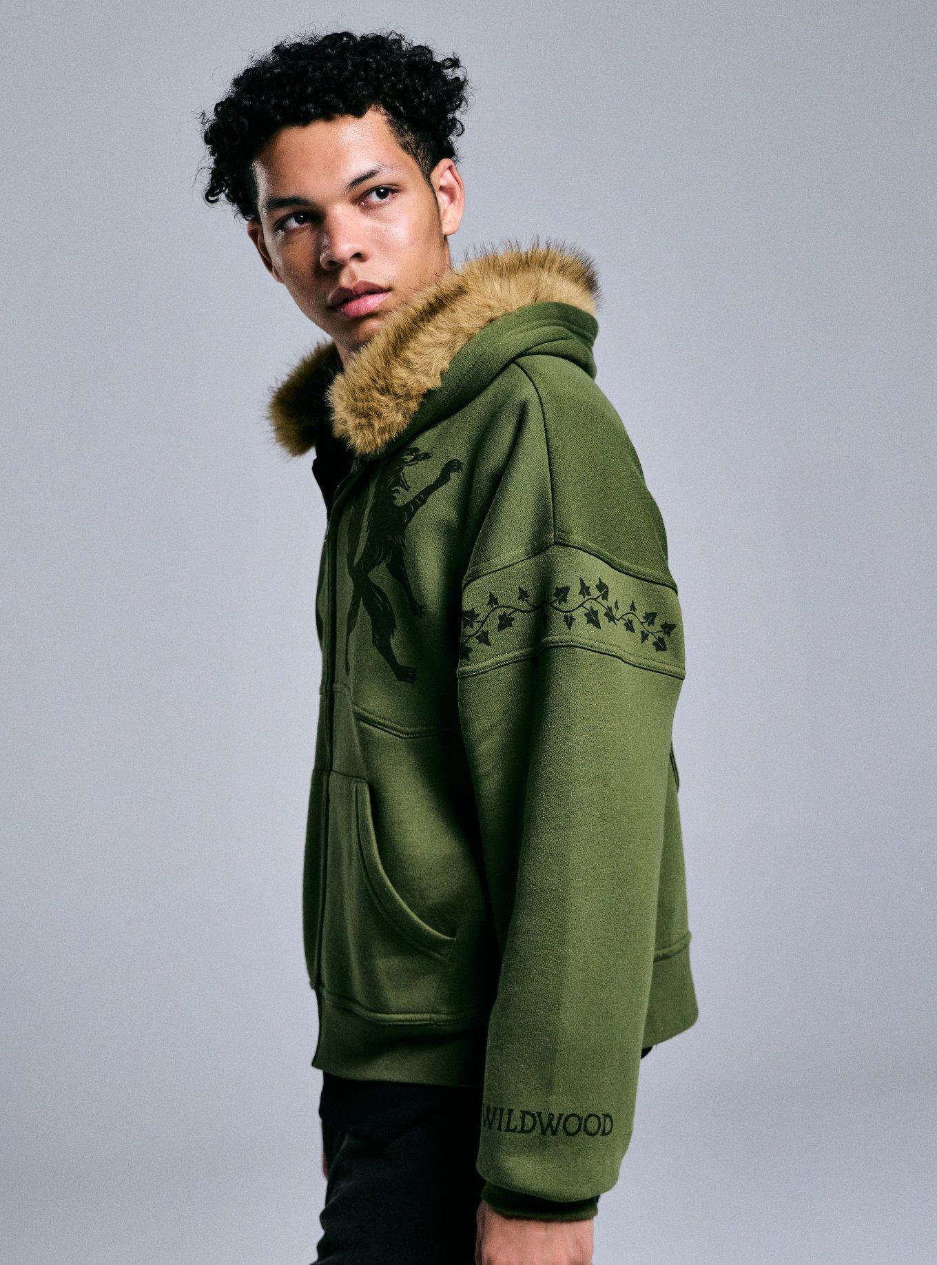 Wildwood Coyote Fur Trim Hoodie, GREEN, alternate - view 5