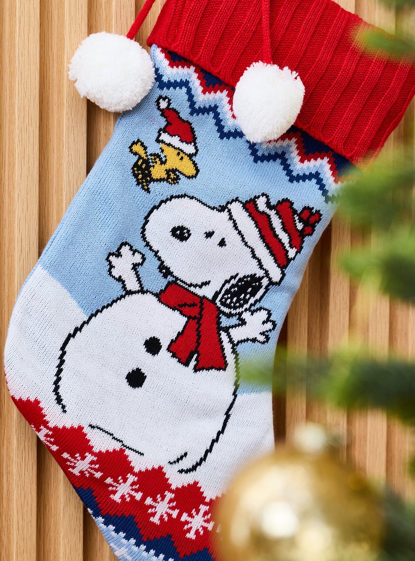 Peanuts Snoopy & Woodstock Snowman Knit Stocking - BoxLunch Exclusive