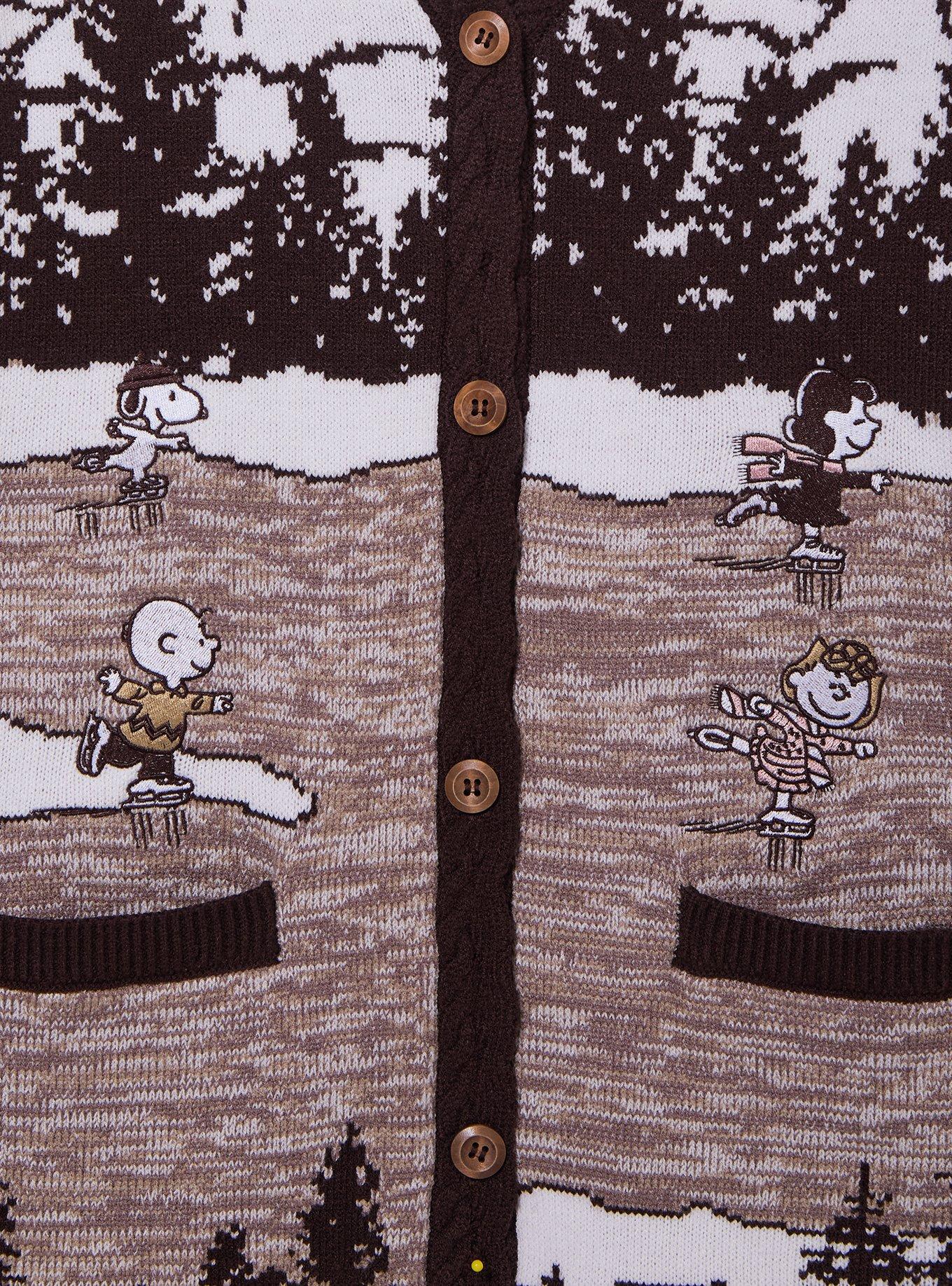 Peanuts Tonal Winter Scene Women's Plus Size Cardigan - BoxLunch Exclusive, BEIGE, alternate - view 3