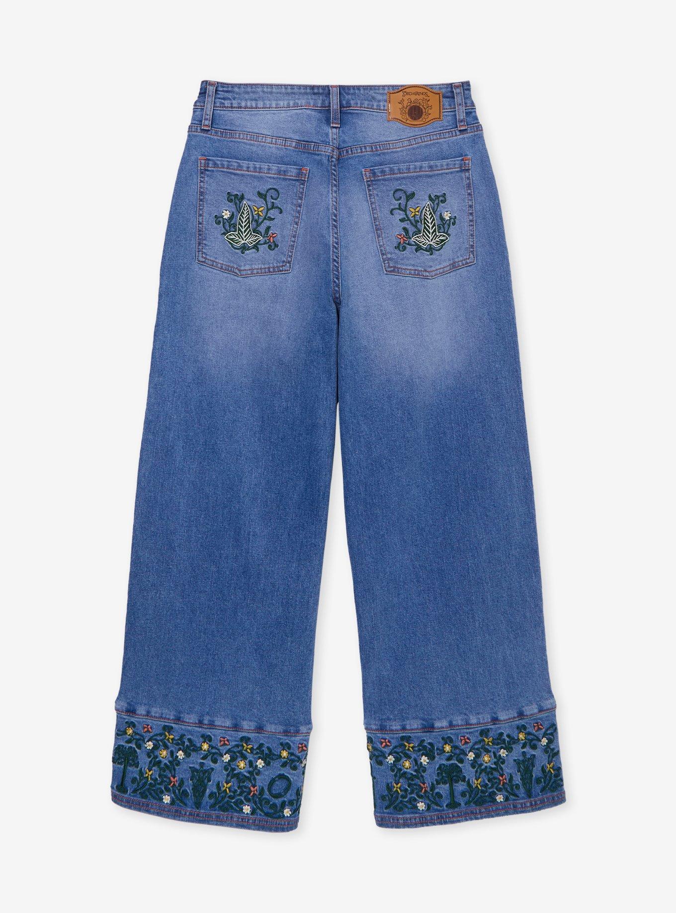 The Lord of the Rings Embroidered Women's Denim High-Waisted Wide Leg Jeans - BoxLunch Exclusive, , hi-res