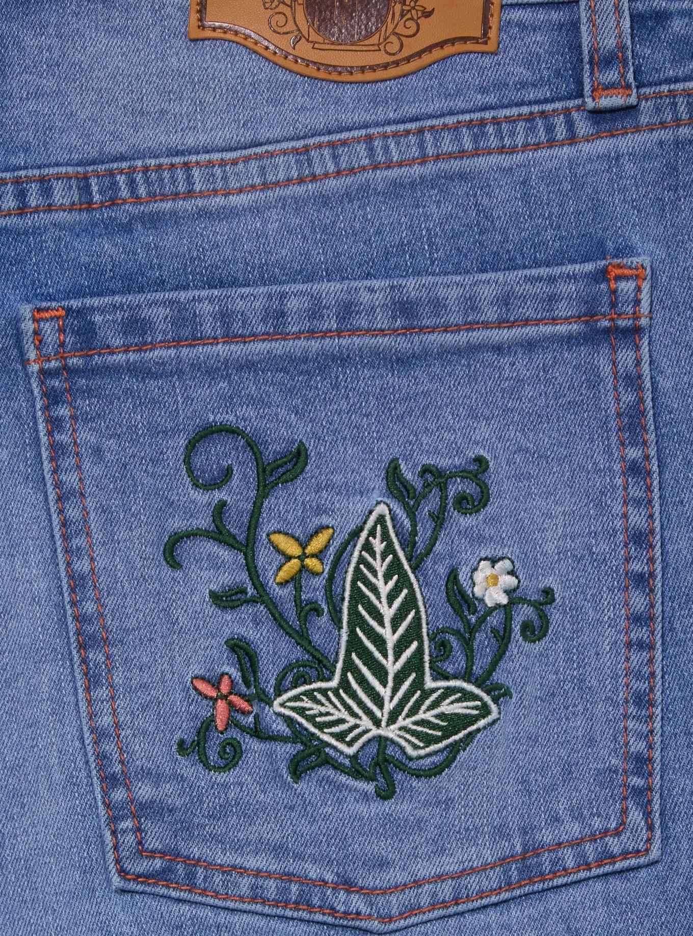 The Lord of the Rings Embroidered Women's Denim High-Waisted Wide Leg Jeans - BoxLunch Exclusive, DENIM, alternate - view 3