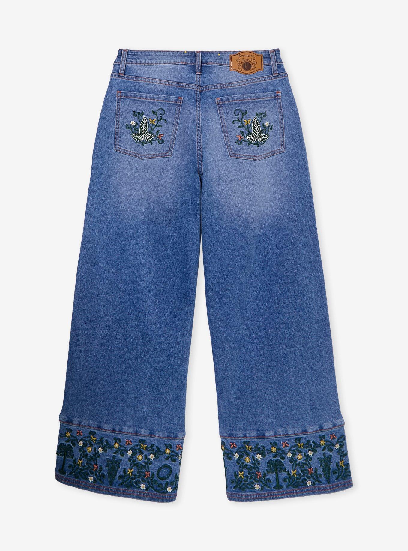 The Lord of the Rings Embroidered Women's Plus Size Denim High-Waisted Wide Leg Jeans - BoxLunch Exclusive, , hi-res