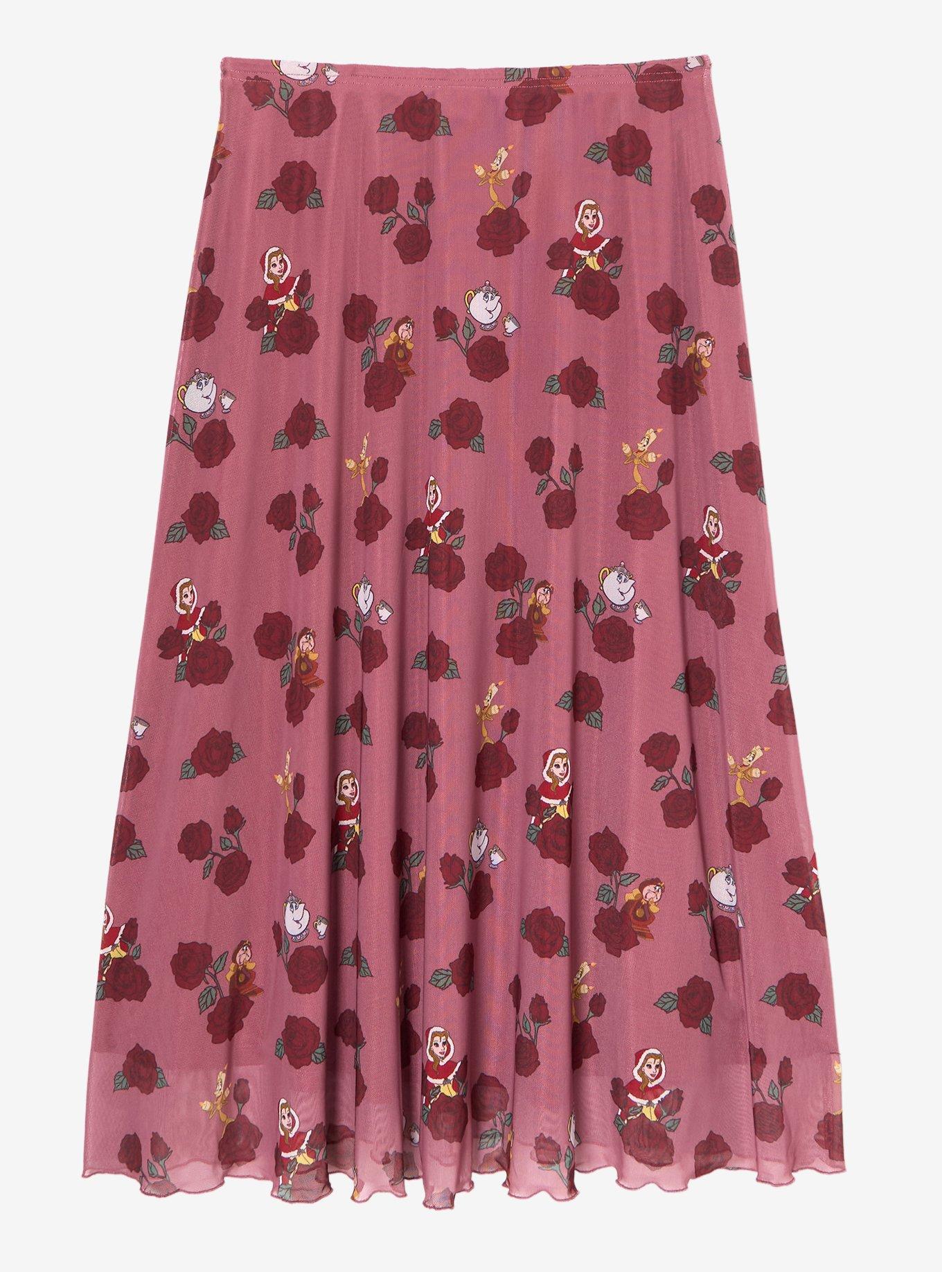 Disney Beauty and the Beast: The Enchanted Christmas Allover Print Midi Skirt - BoxLunch Exclusive, RED, alternate - view 3