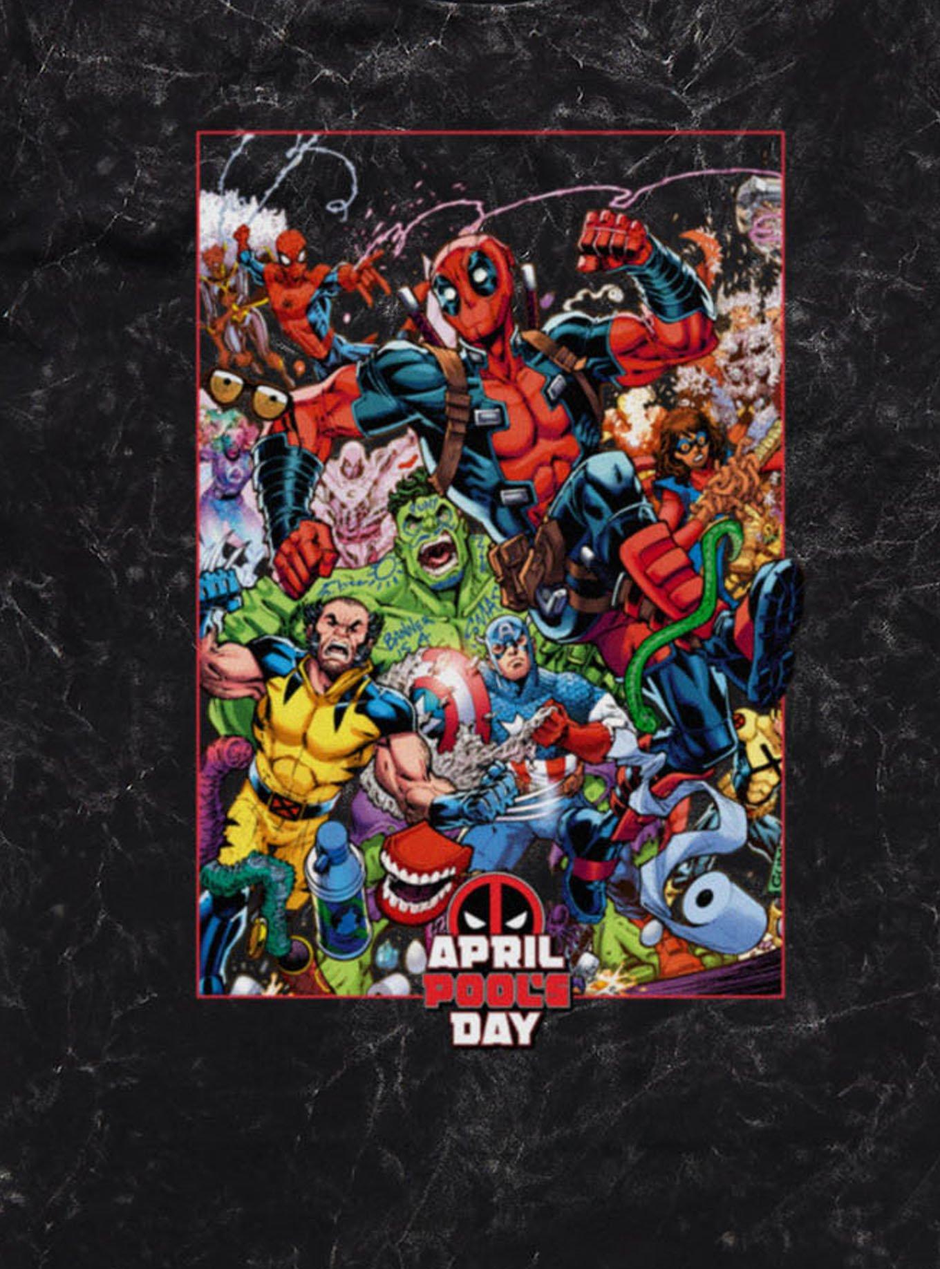 Marvel Deadpool April Pool's Day Prankster Run Marvel Characters Mineral Wash T-Shirt, , hi-res