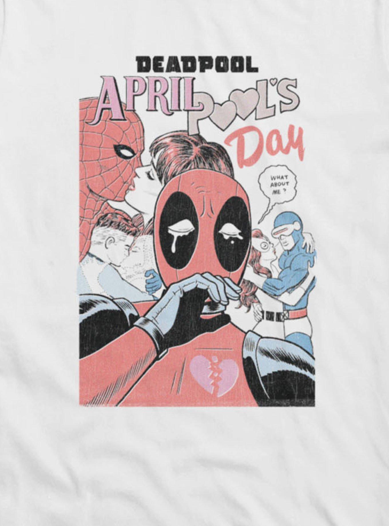 Marvel Deadpool April Pool's Day Love Couples Girls T-Shirt, WHITE, alternate