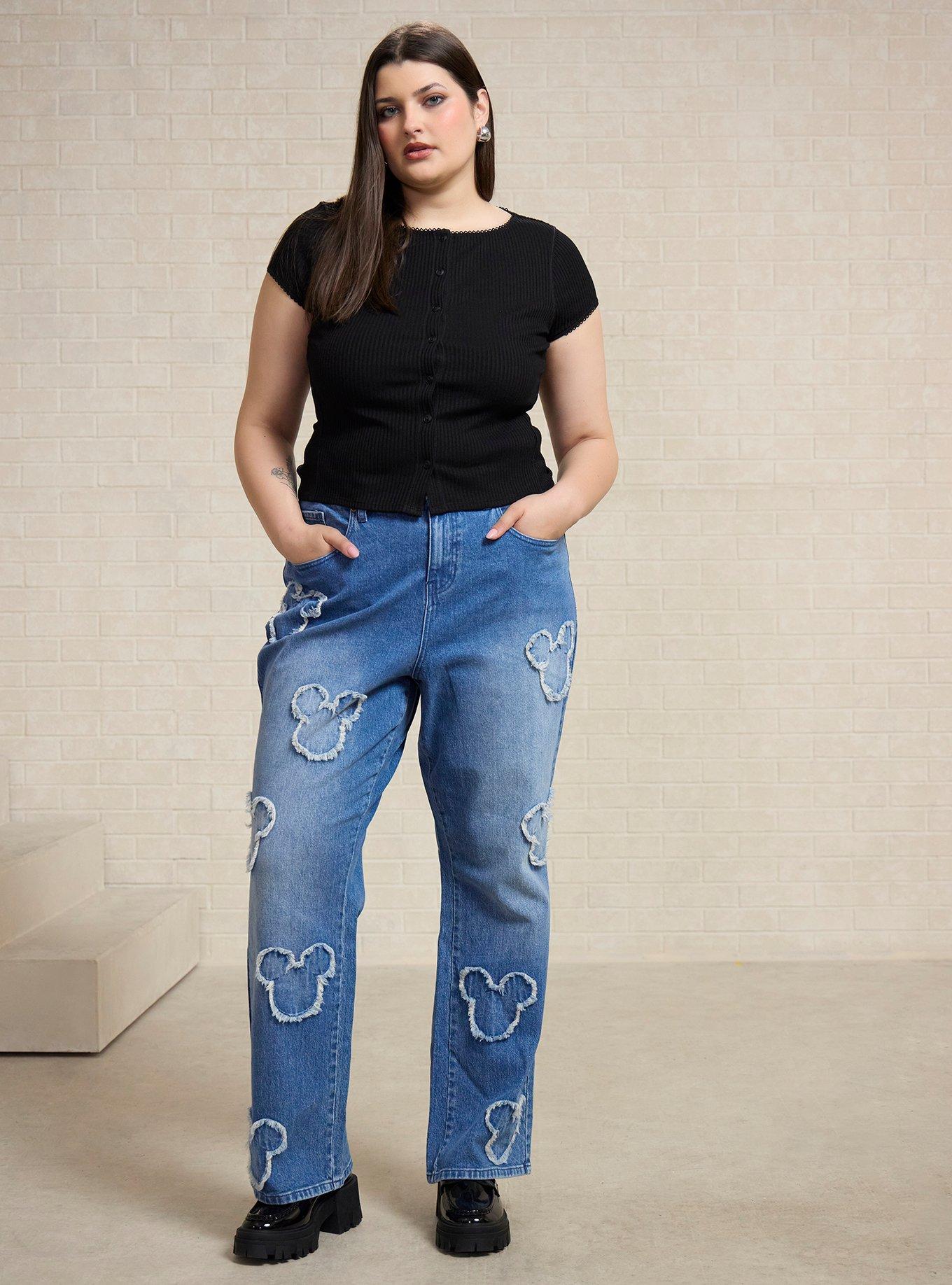 Disney Mickey Mouse Silhouette Denim Patch Women's Plus Jeans - BoxLunch Exclusive