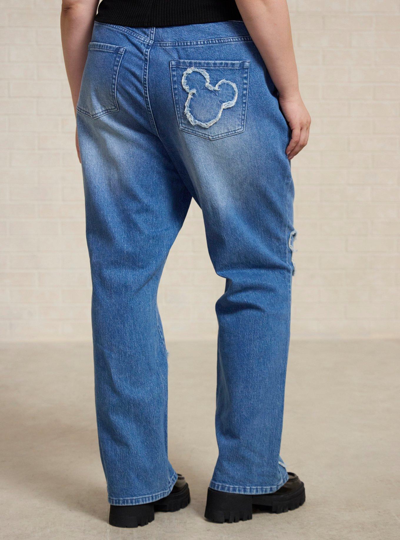Disney Mickey Mouse Silhouette Denim Patch Women's Plus Size Jeans - BoxLunch Exclusive, DENIM, alternate - view 3