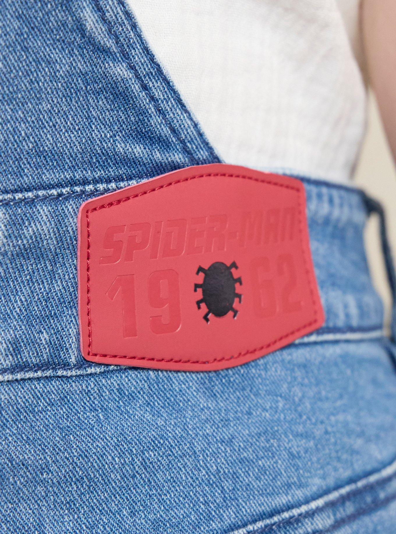 Marvel Spider-Man Embroidered Icons Women's Plus Size Short Overalls - BoxLunch Exclusive, DENIM, alternate - view 4