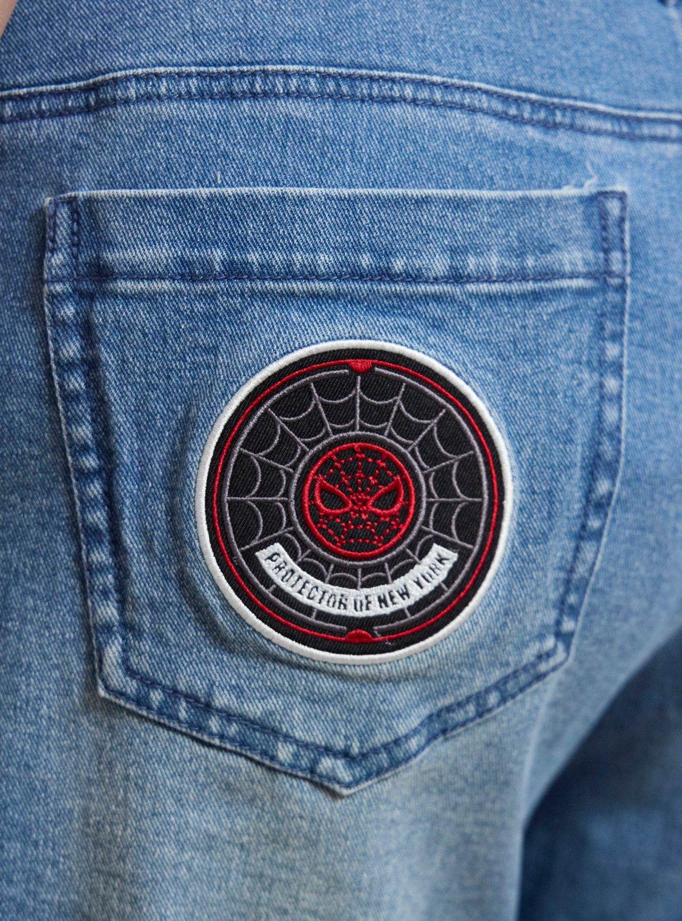 Marvel Spider-Man Embroidered Icons Women's Plus Size Short Overalls - BoxLunch Exclusive, DENIM, alternate - view 5