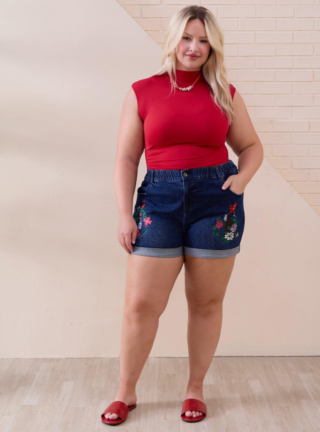 Studio Ghibli&reg; Spirited Away Floral Characters Women's Plus Size High Waisted Shorts - BoxLunch Exclusive, DENIM, alternate - view 2