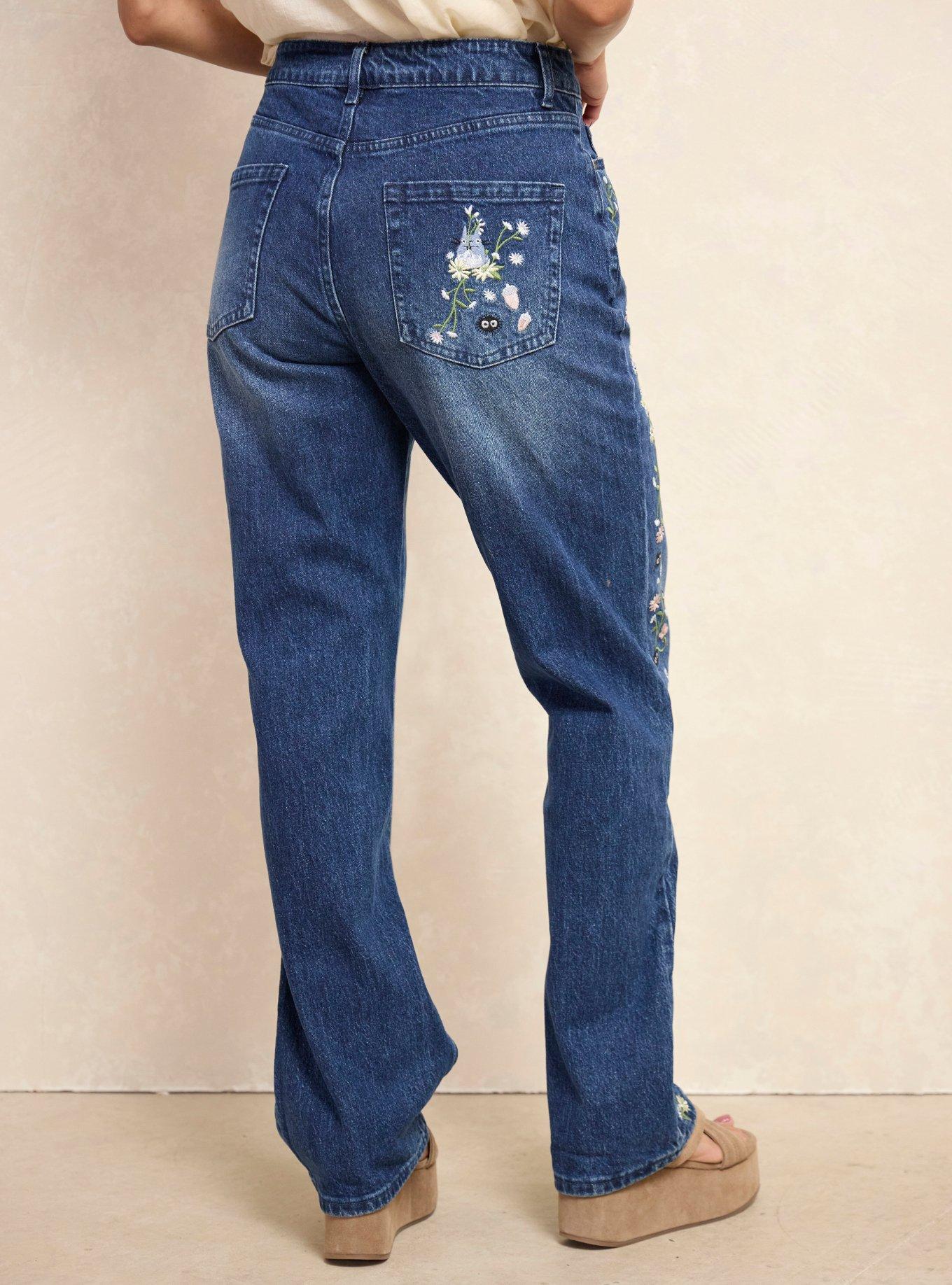 Studio Ghibli&reg; My Neighbor Totoro Soot Sprites Floral Embroidered Women's High-Waisted Jeans - BoxLunch Exclusive, DENIM, alternate - view 3