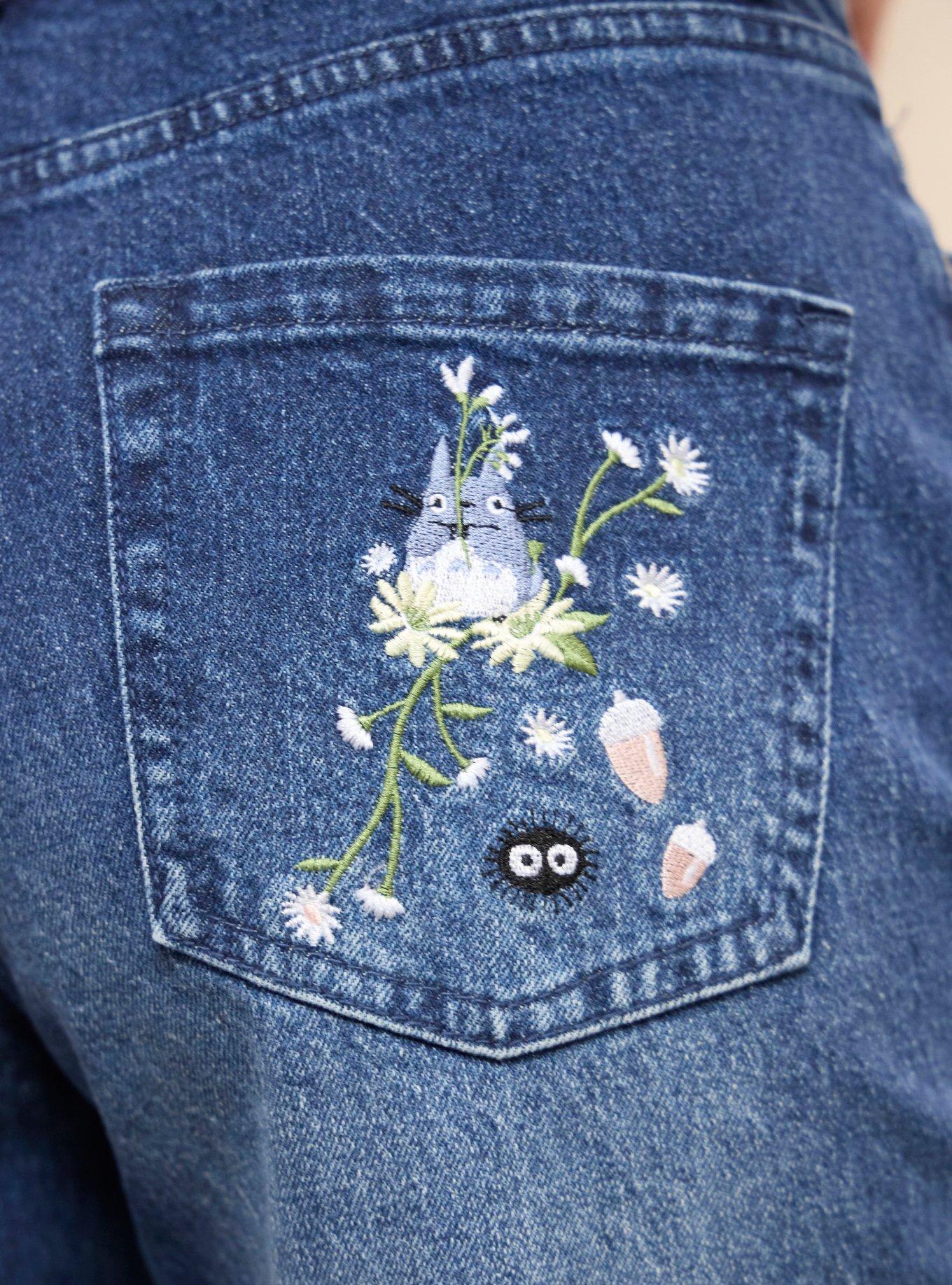 Studio Ghibli&reg; My Neighbor Totoro Soot Sprites Floral Embroidered Women's High-Waisted Jeans - BoxLunch Exclusive, DENIM, alternate - view 5