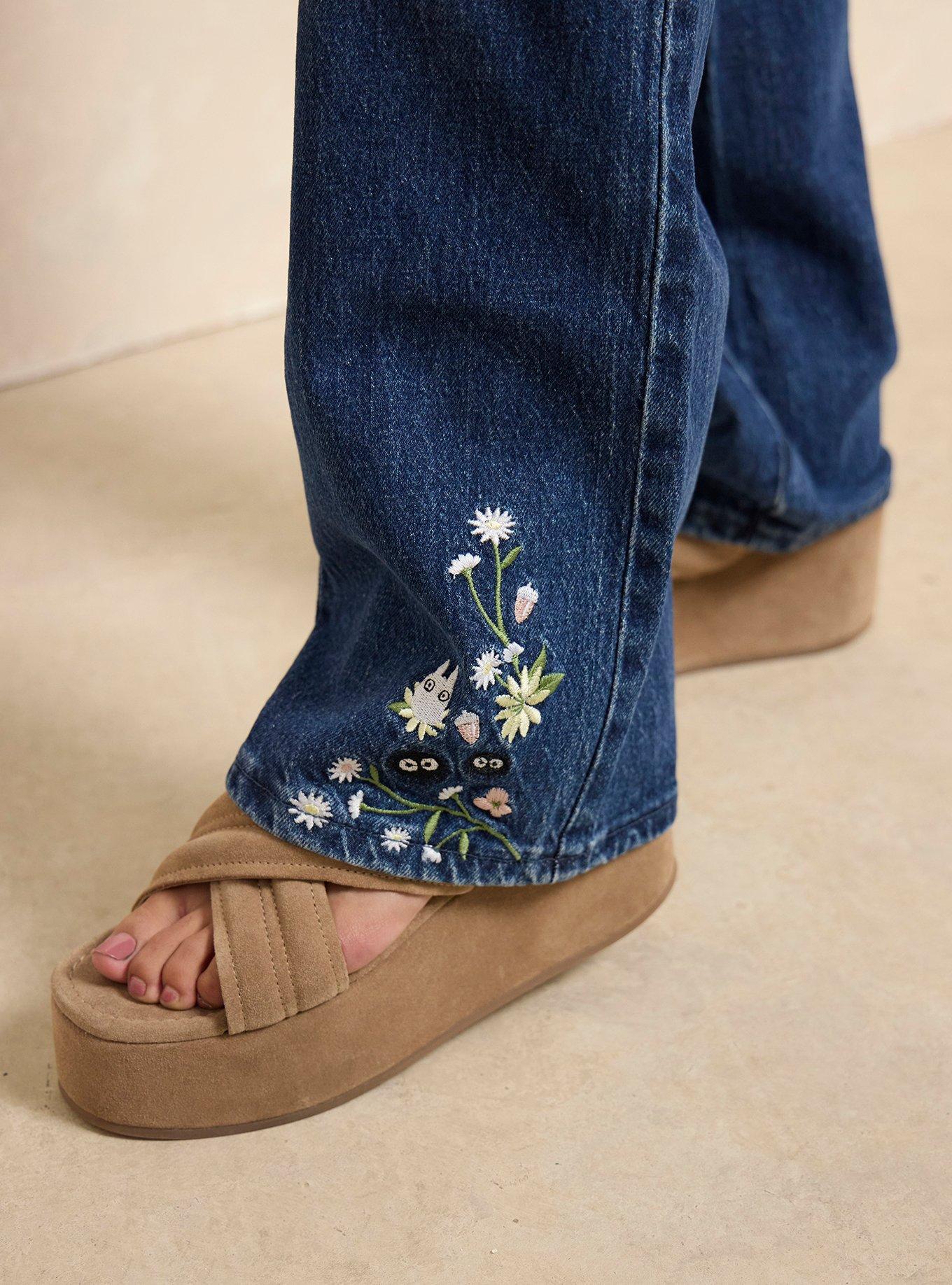Studio Ghibli&reg; My Neighbor Totoro Soot Sprites Floral Embroidered Women's High-Waisted Jeans - BoxLunch Exclusive, DENIM, alternate - view 6