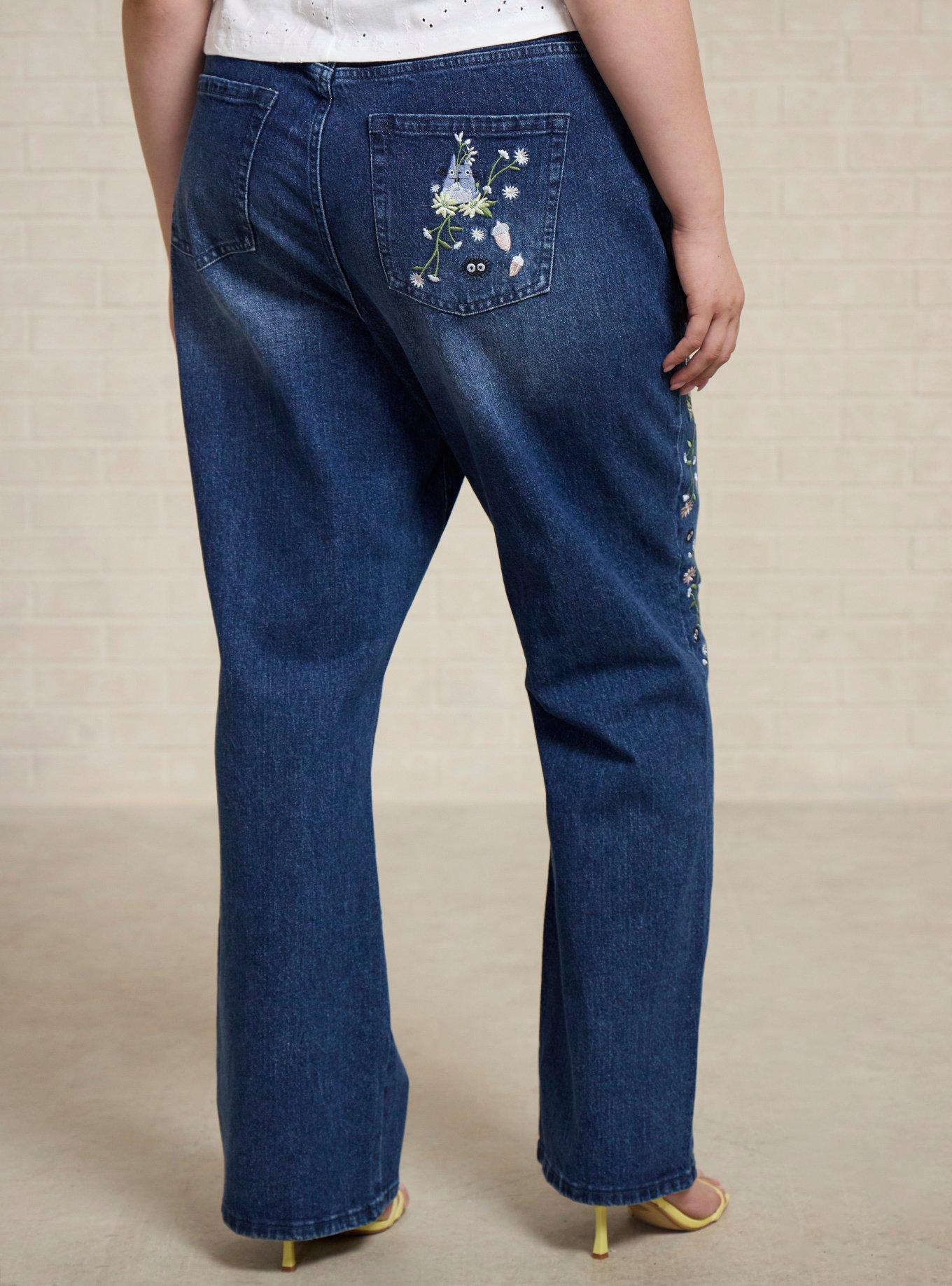 Studio Ghibli&reg; My Neighbor Totoro Soot Sprites Floral Embroidered Women's Plus Size High-Waisted Jeans - BoxLunch Exclusive, DENIM, alternate - view 3