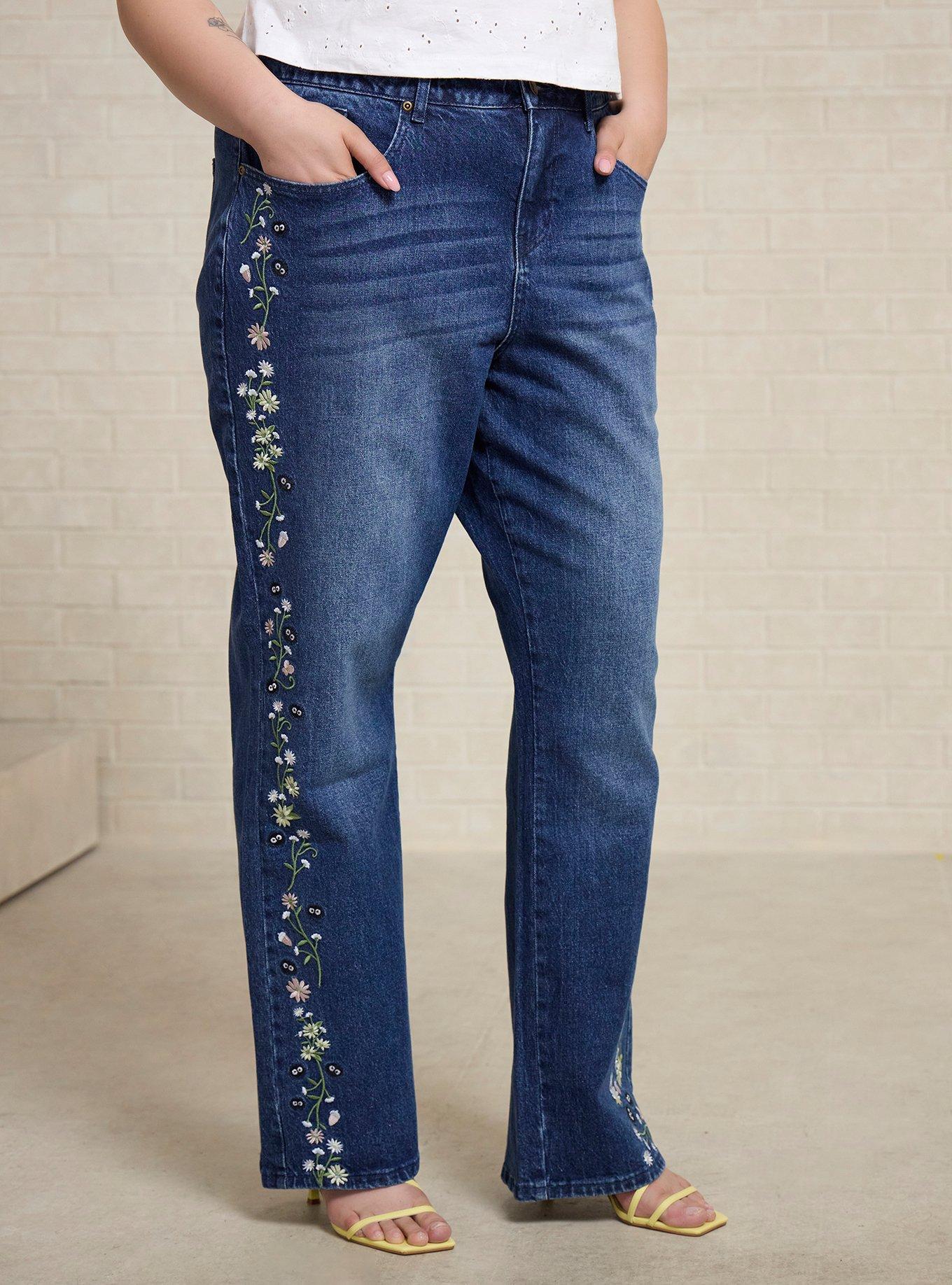 Studio Ghibli&reg; My Neighbor Totoro Soot Sprites Floral Embroidered Women's Plus Size High-Waisted Jeans - BoxLunch Exclusive, DENIM, alternate - view 4