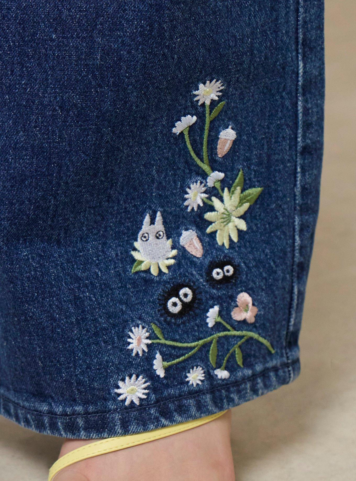 Studio Ghibli&reg; My Neighbor Totoro Soot Sprites Floral Embroidered Women's Plus Size High-Waisted Jeans - BoxLunch Exclusive, DENIM, alternate - view 5