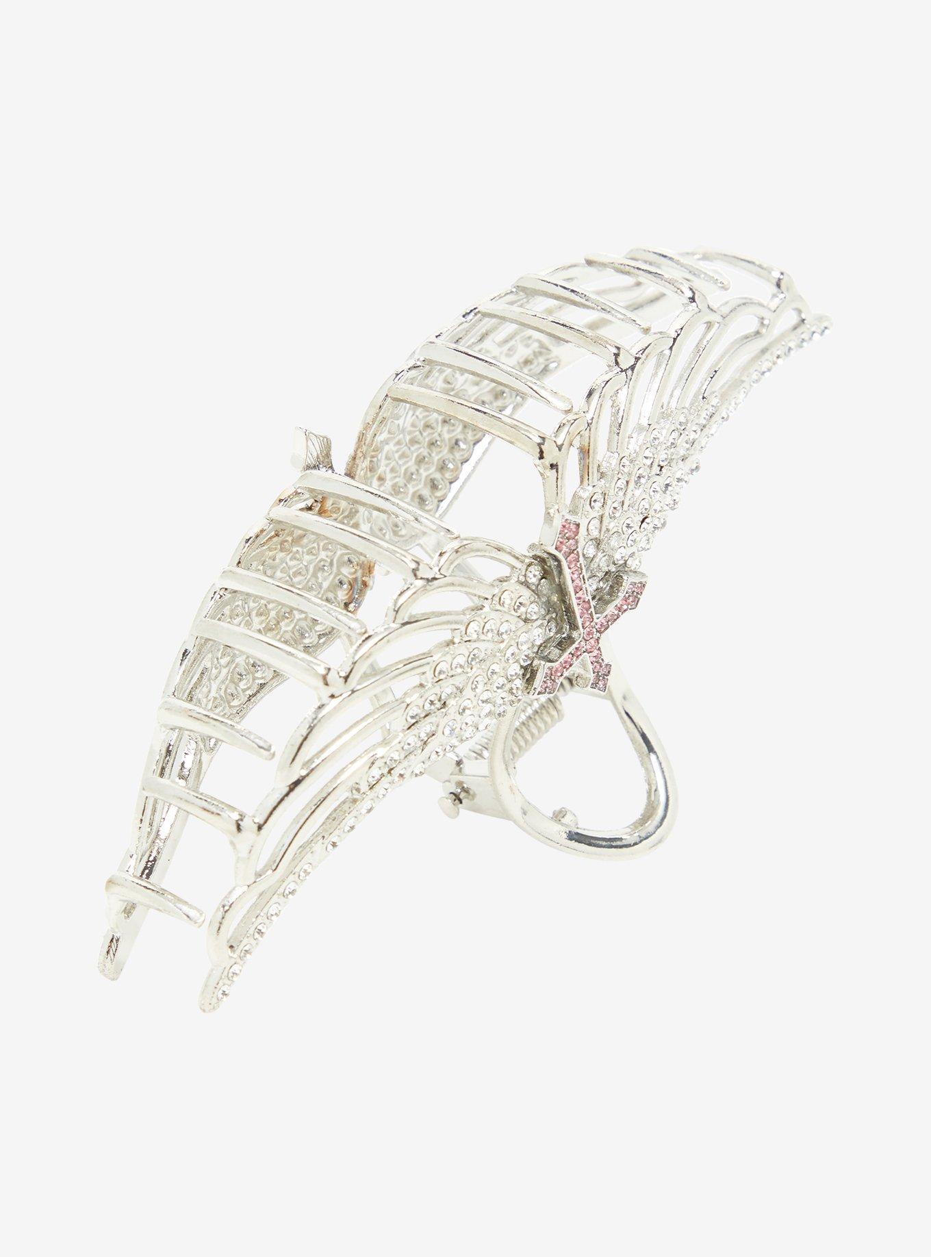 Social Collision Cross Angel Wings Rhinestone Claw Hair Clip, , alternate