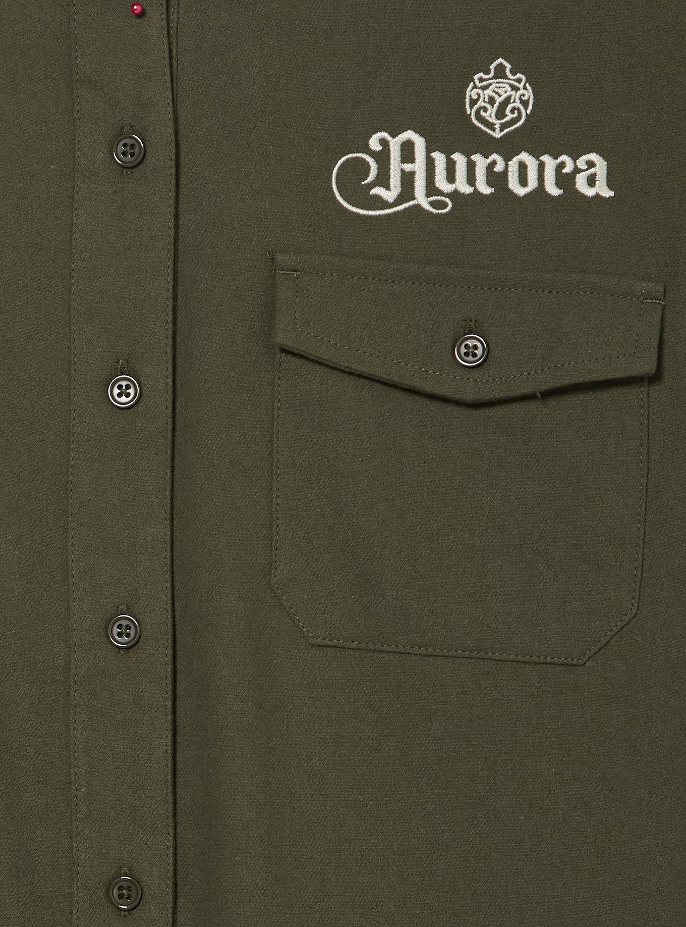 Disney Sleeping Beauty Aurora Women's Plus Size Long Sleeve Button-Up - BoxLunch Exclusive, GREEN, alternate - view 3