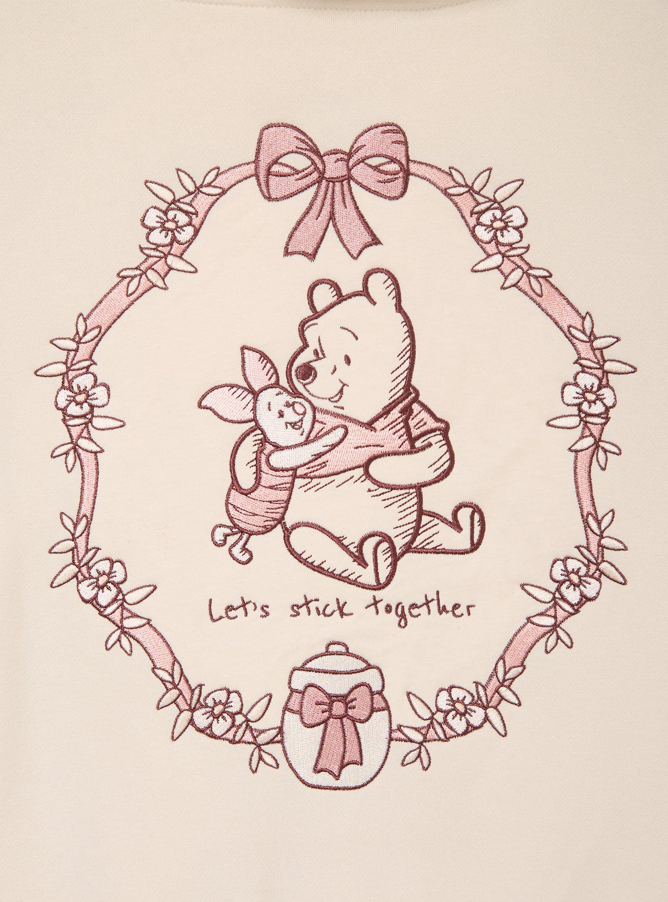 Disney Winnie the Pooh Toile Let's Stick Together Women's Cropped Zippered Hoodie - BoxLunch Exclusive, CREAM, alternate - view 4