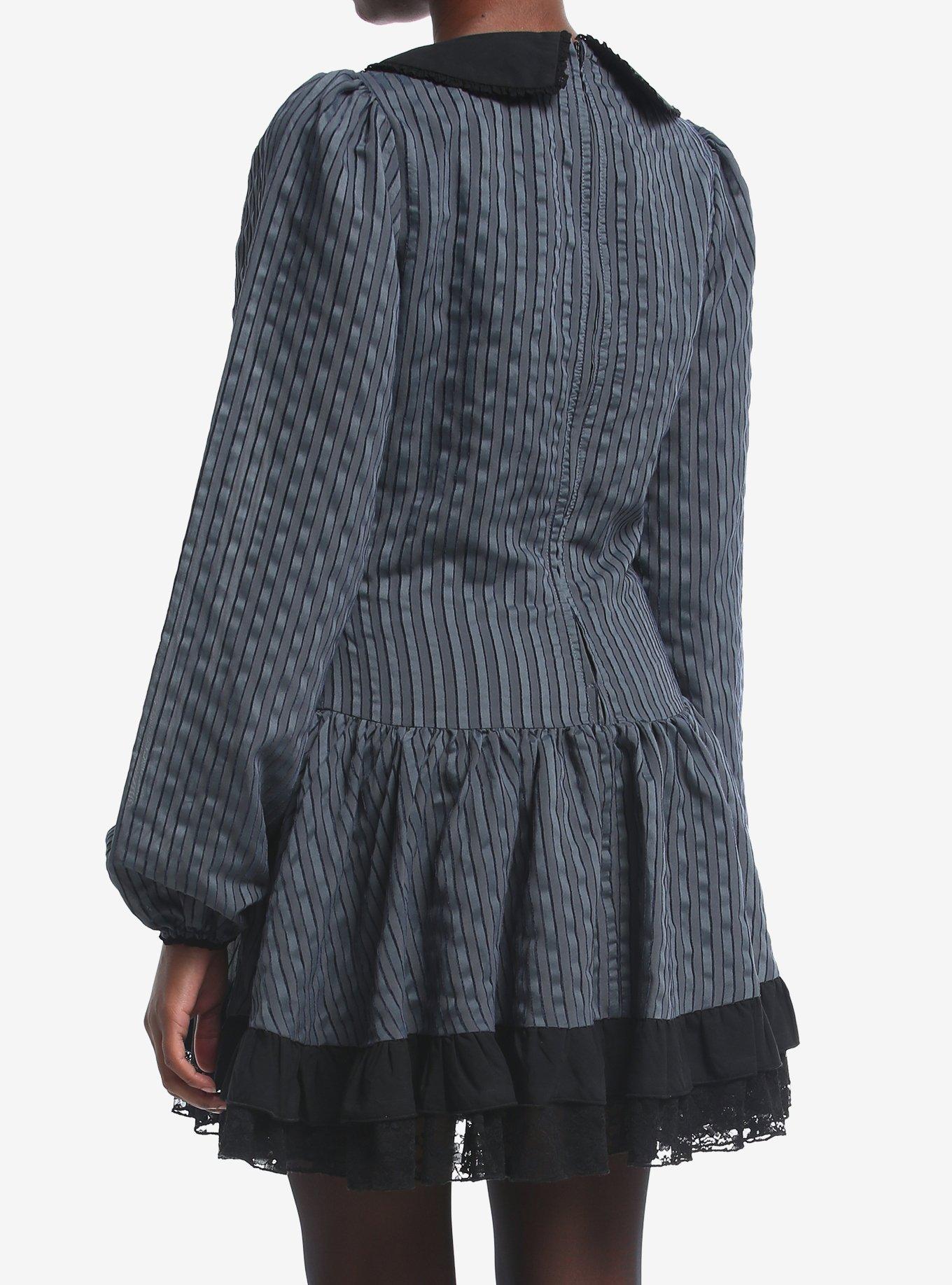 Grey Pinstripe Skull Collared Long-Sleeve Dress, MULTI, alternate - view 3