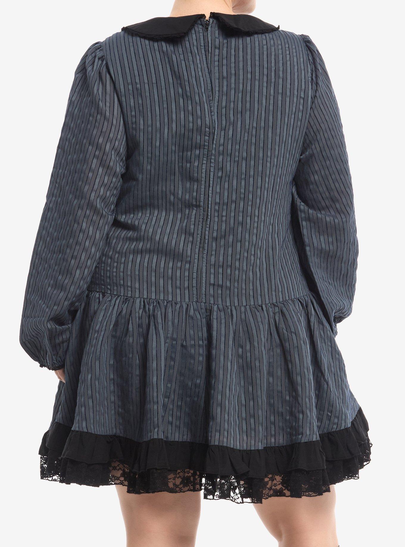 Grey Pinstripe Skull Collared Long-Sleeve Dress  Plus Size, MULTI, alternate - view 3
