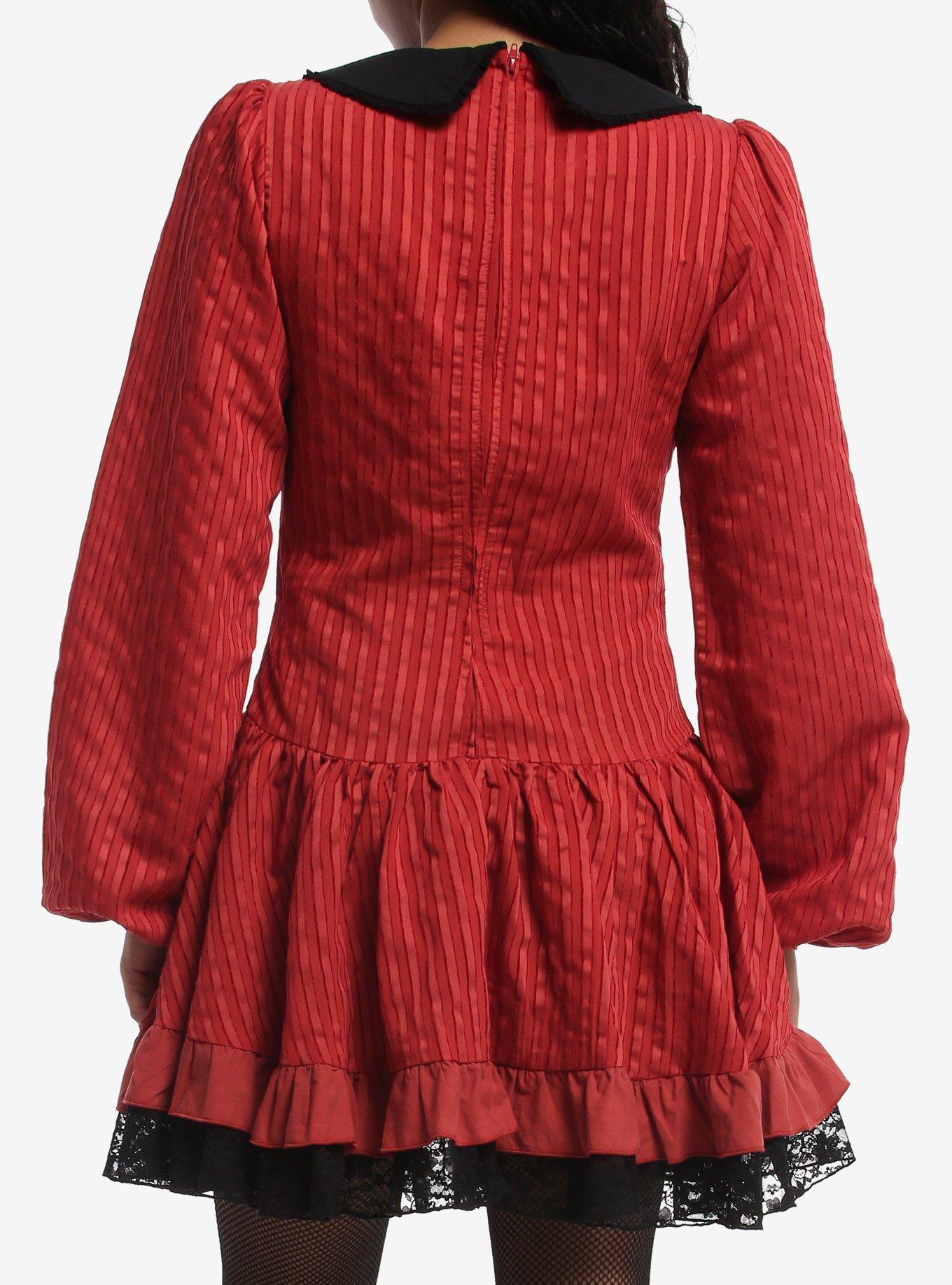 Red Pinstripe Skull Collared Long-Sleeve Dress, MULTI, alternate - view 3