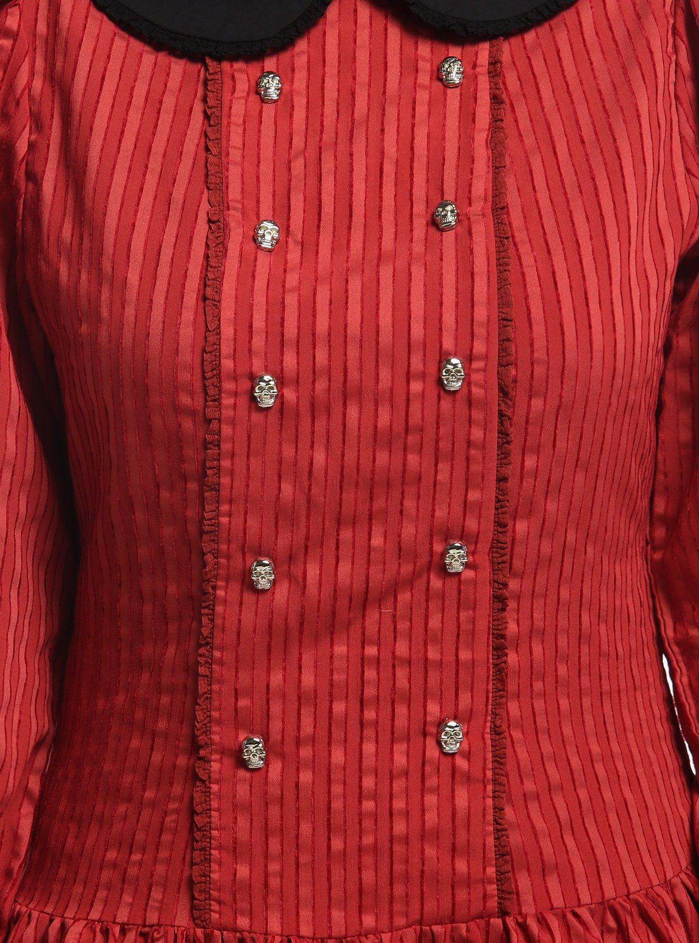 Red Pinstripe Skull Collared Long-Sleeve Dress, MULTI, alternate - view 4