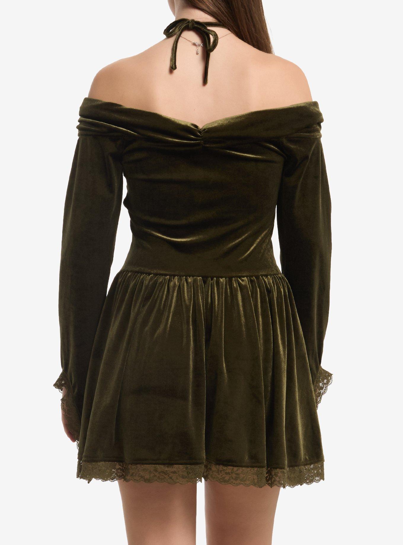 Thorn & Fable Green Velvet Lace Halter Dress, MULTI, alternate - view 3