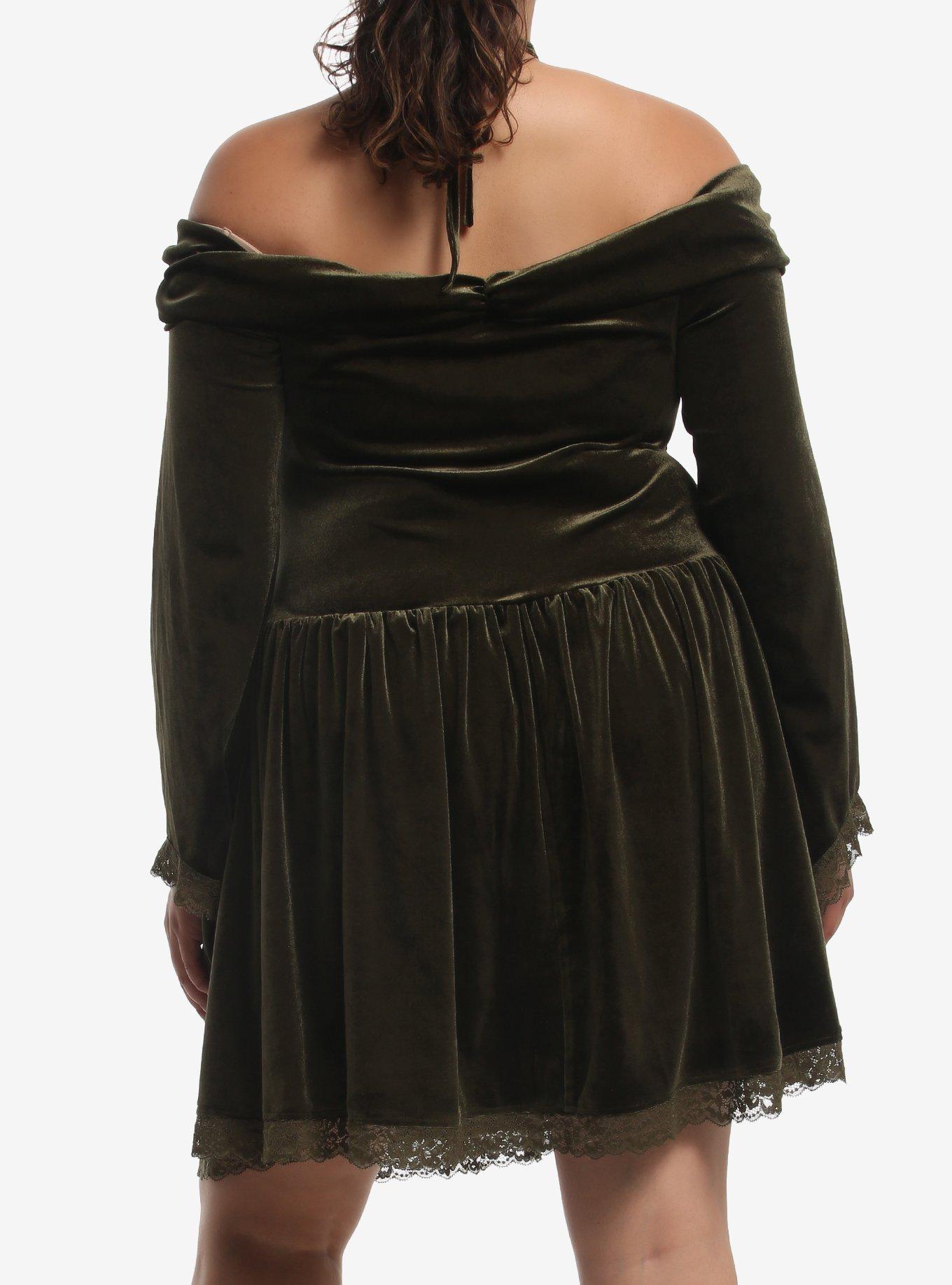 Thorn & Fable Green Velvet Lace Halter Dress Plus Size, MULTI, alternate - view 3