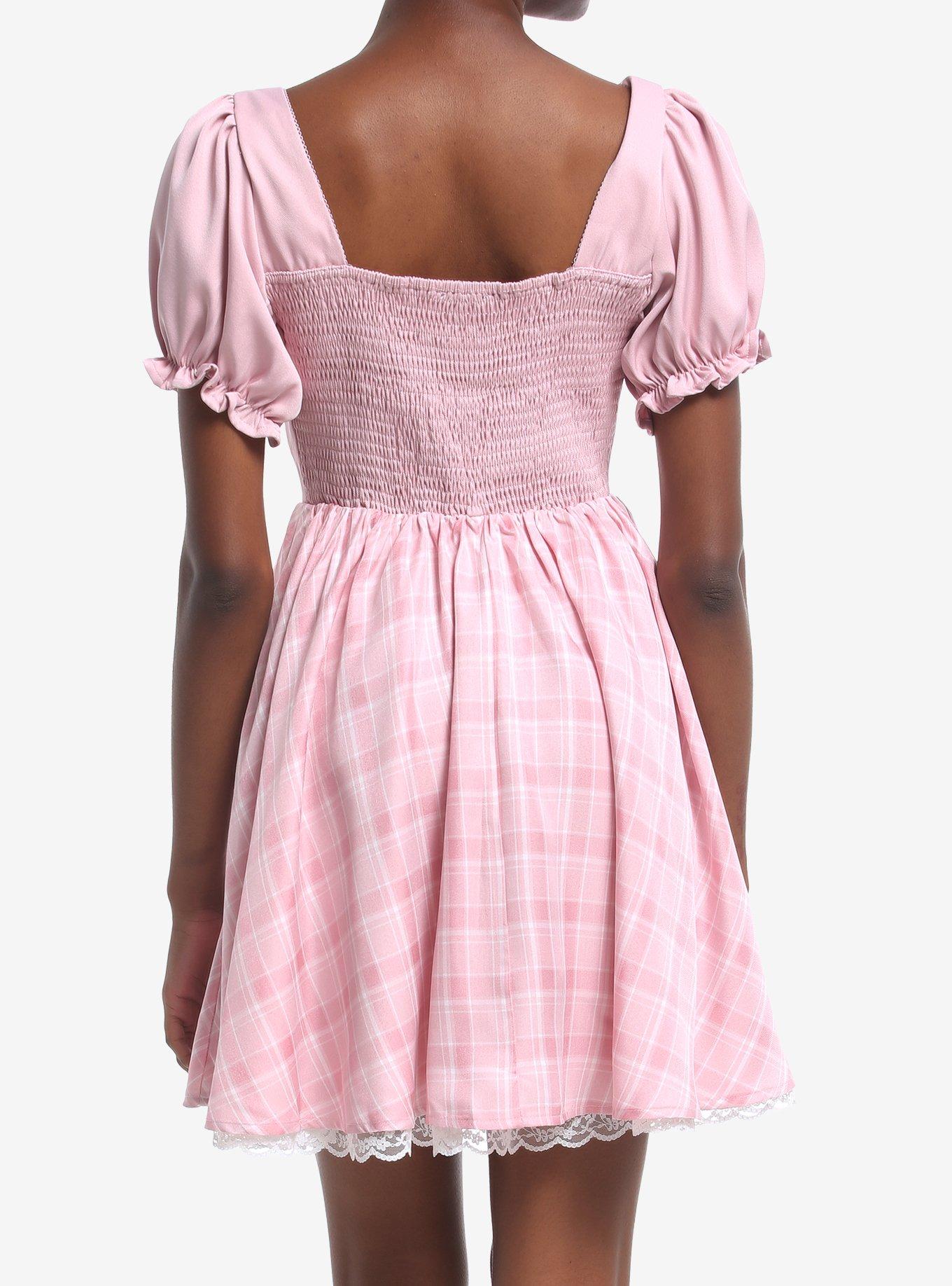 Sweet Society Pink Plaid Bow Babydoll Dress, MULTI, alternate - view 3