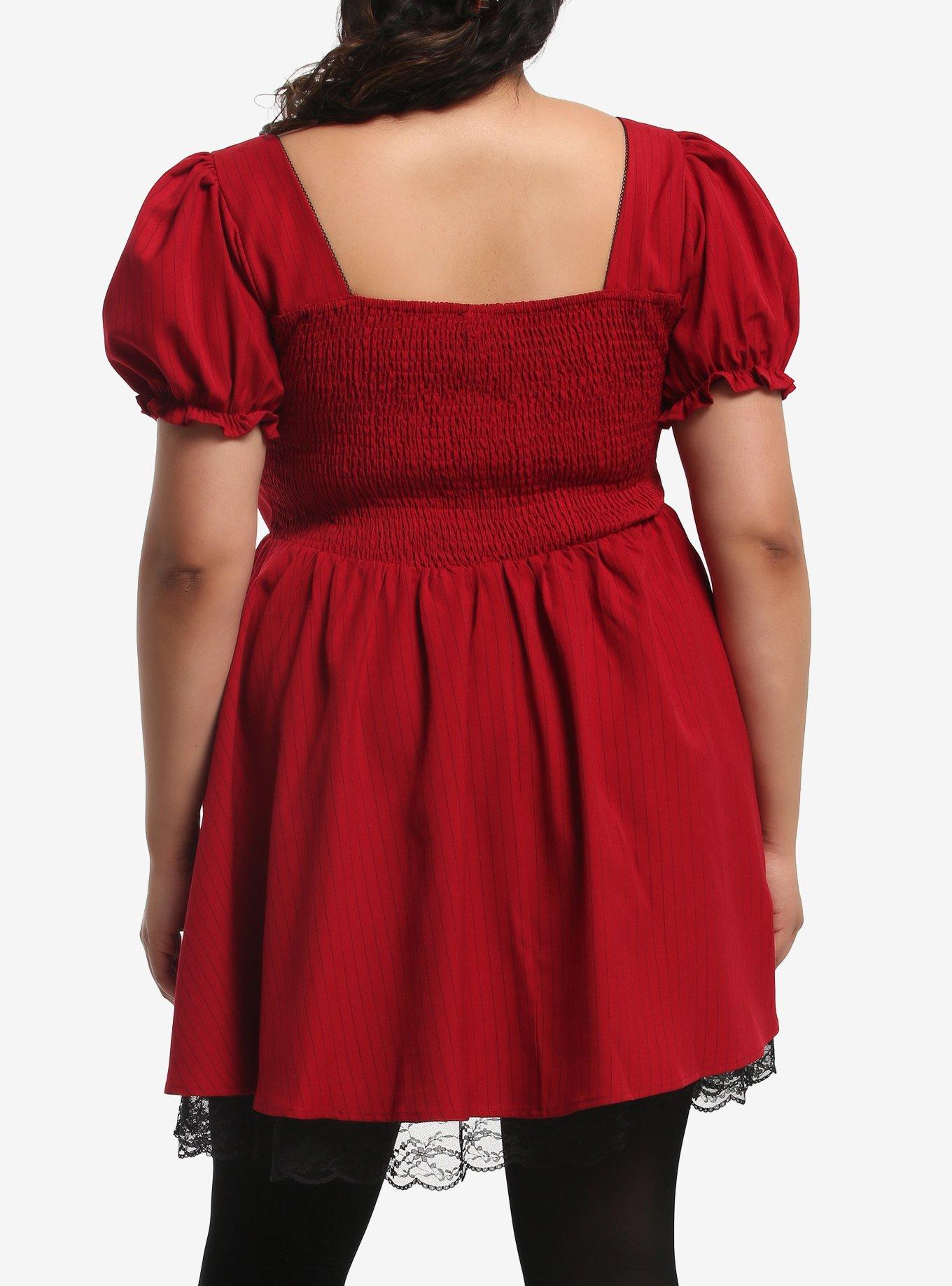 Social Collision Red Black Ribbon Lace Babydoll Dress Plus Size, MULTI, alternate - view 3