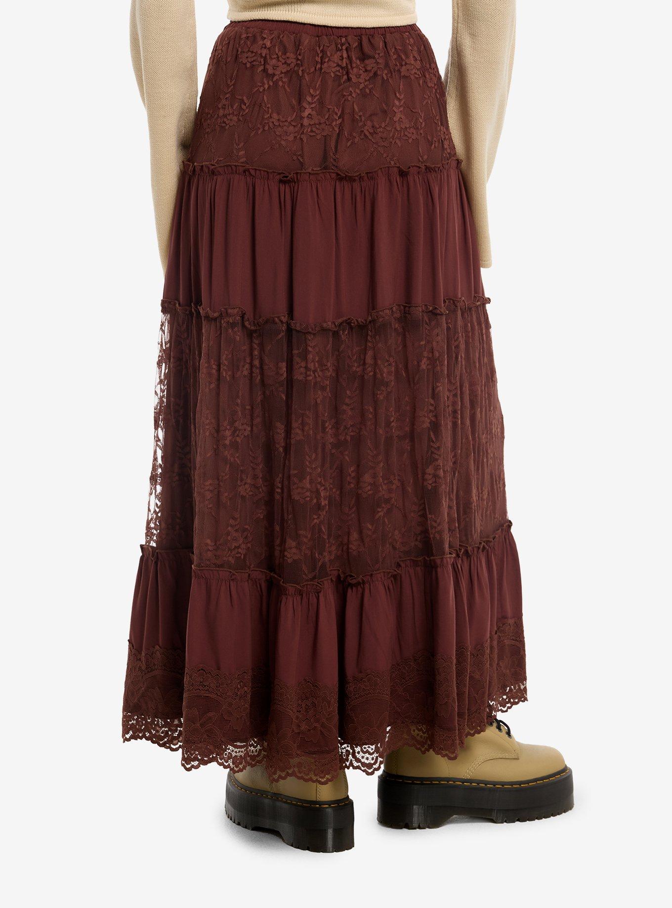 Thorn & Fable Brown Lace Ruffle Maxi Skirt, MULTI, alternate - view 2