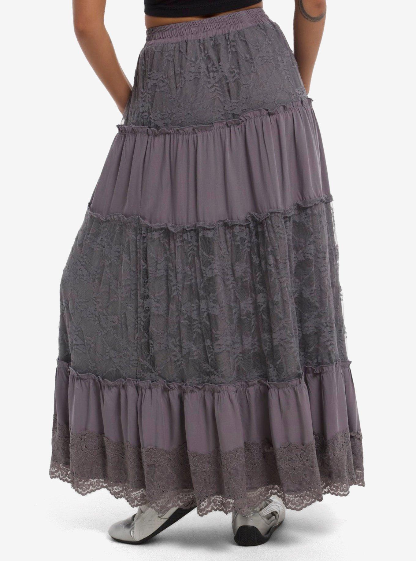 Grey Lace Ruffle Tiered Maxi Skirt, MULTI, alternate - view 2