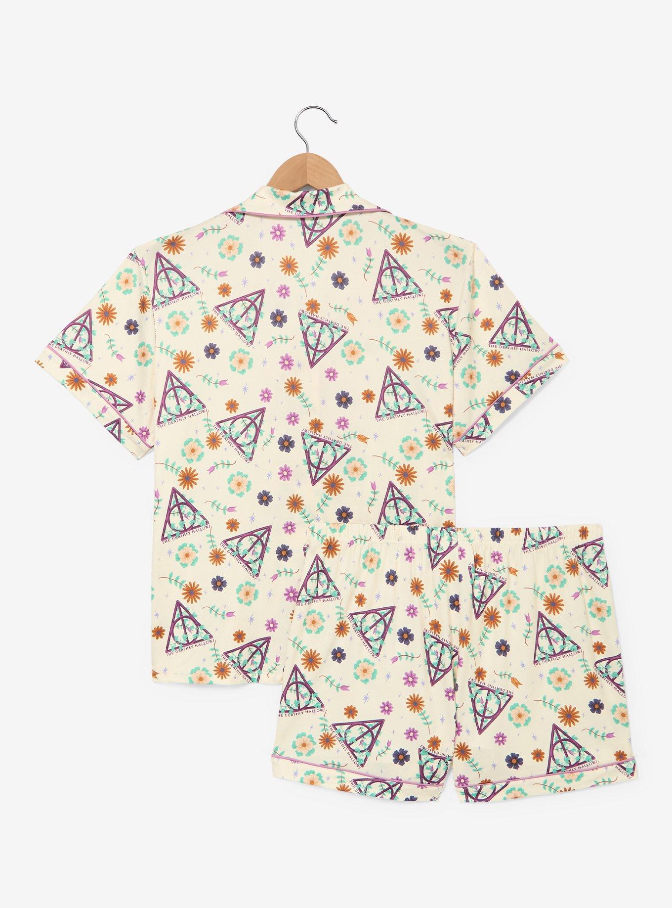 Harry Potter The Deathly Hallows Floral Allover Print Women's Sleep Shirt & Shorts Set - BoxLunch Exclusive, , hi-res
