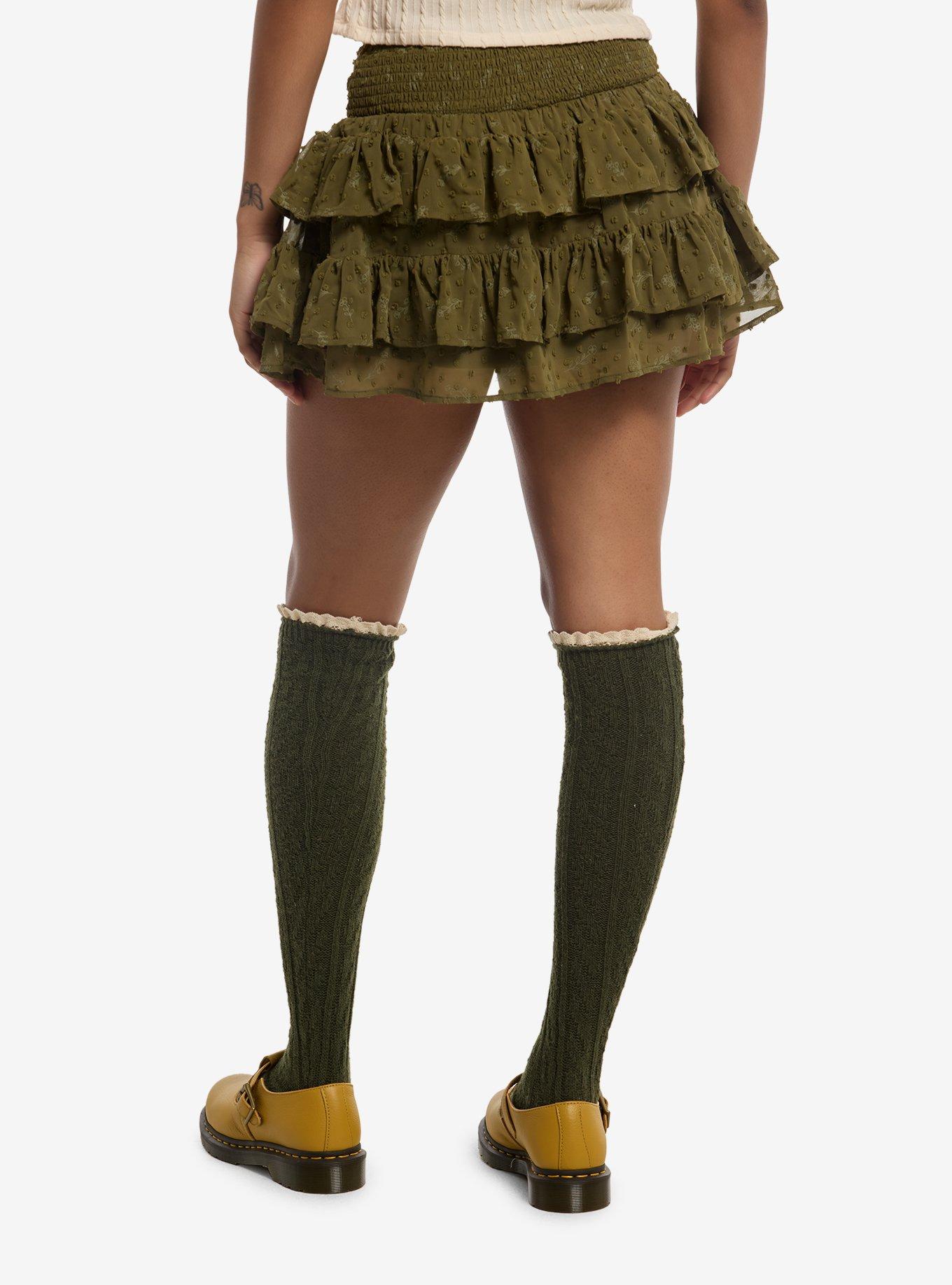 Thorn & Fable Olive Ruffle Tiered Mini Skirt, , hi-res