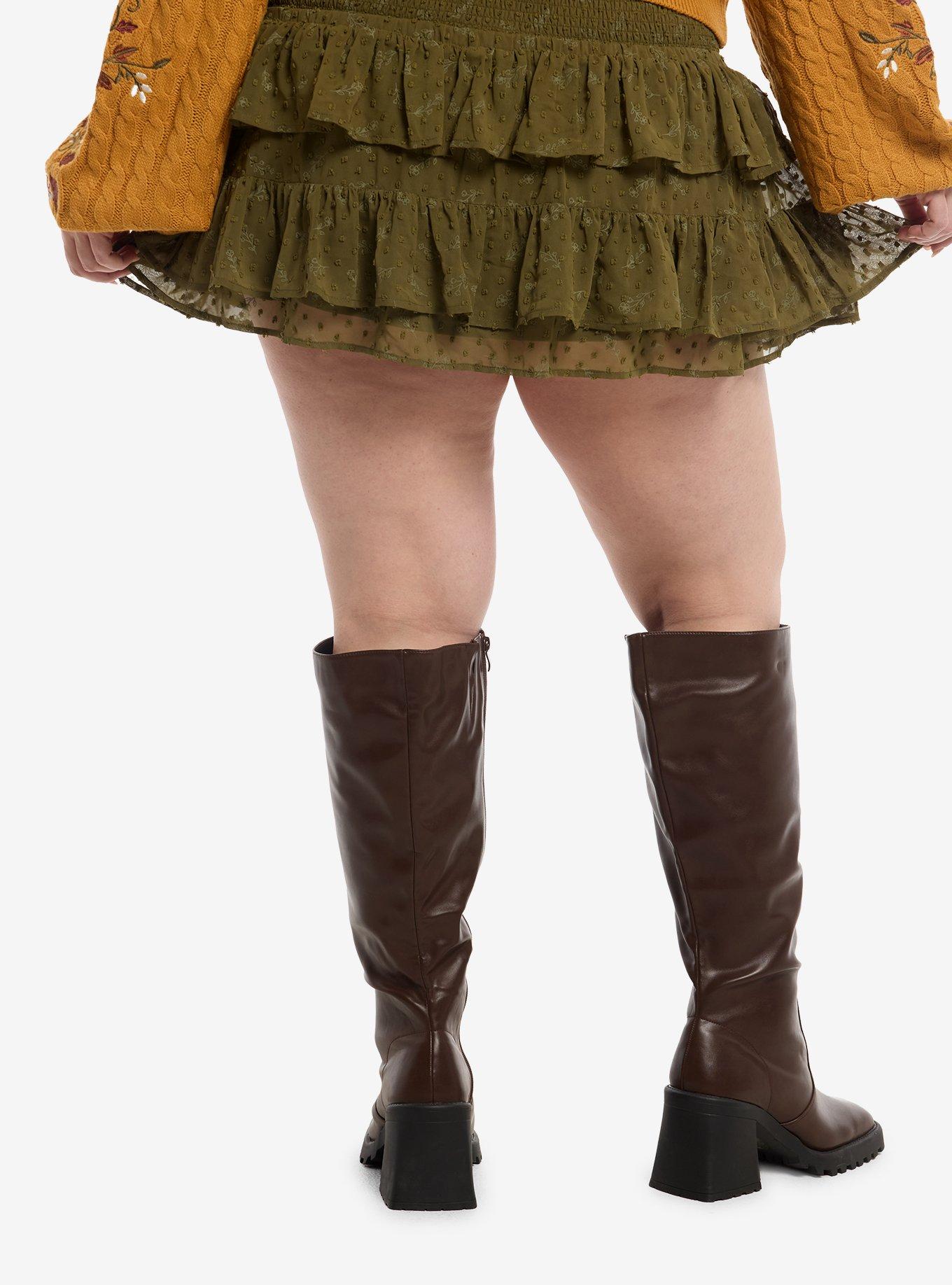 Thorn & Fable Olive Ruffle Tiered Mini Skirt Plus Size, , hi-res