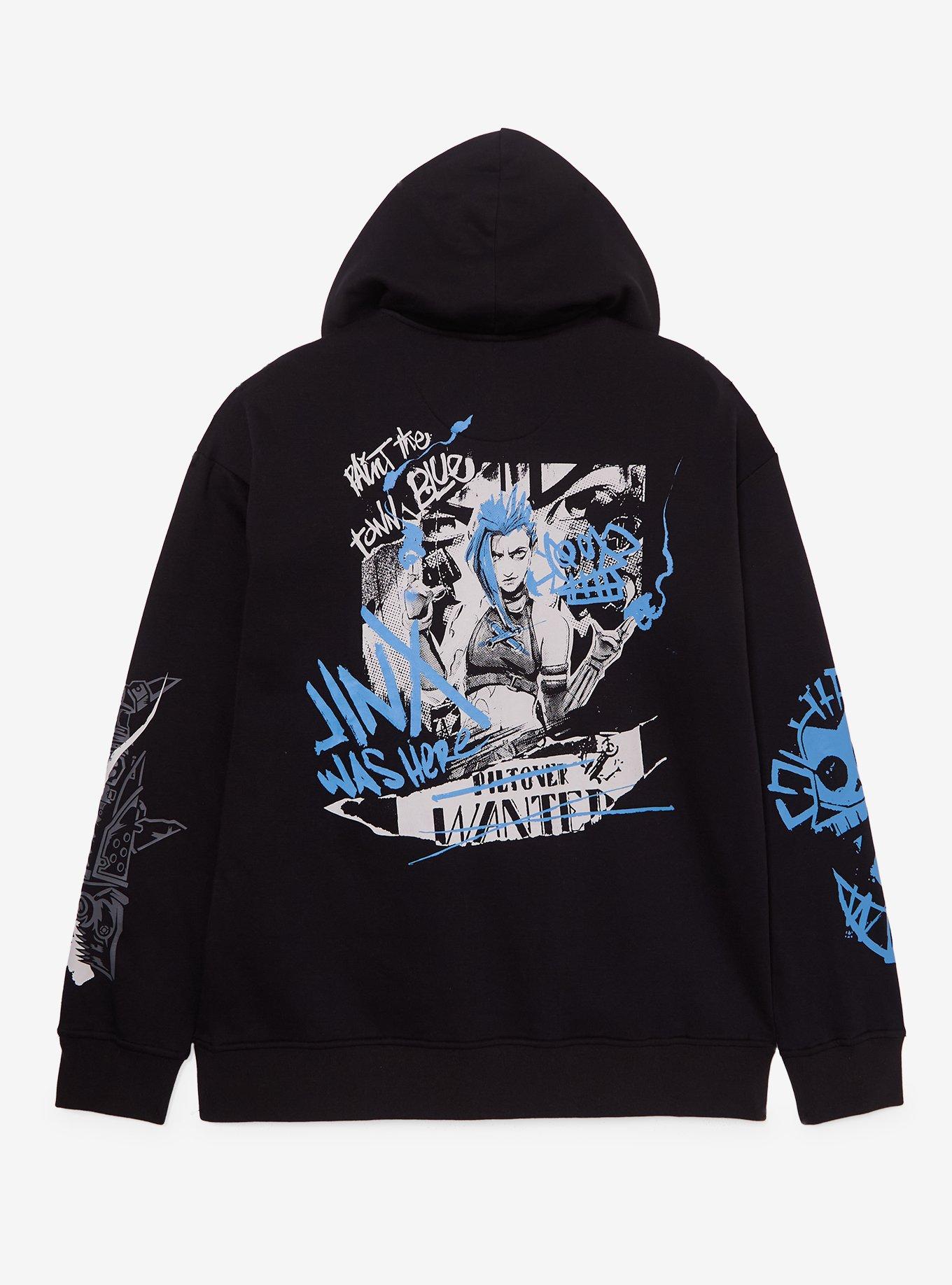 League of Legends Arcane Jinx Graffiti Zippered Hoodie - BoxLunch Exclusive, BLACK, alternate - view 2