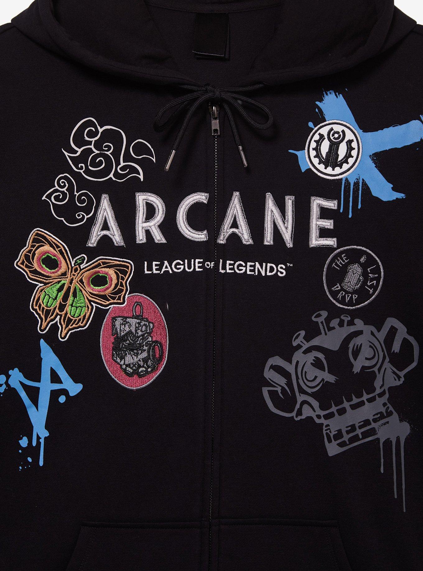 League of Legends Arcane Jinx Graffiti Zippered Hoodie - BoxLunch Exclusive, BLACK, alternate - view 3