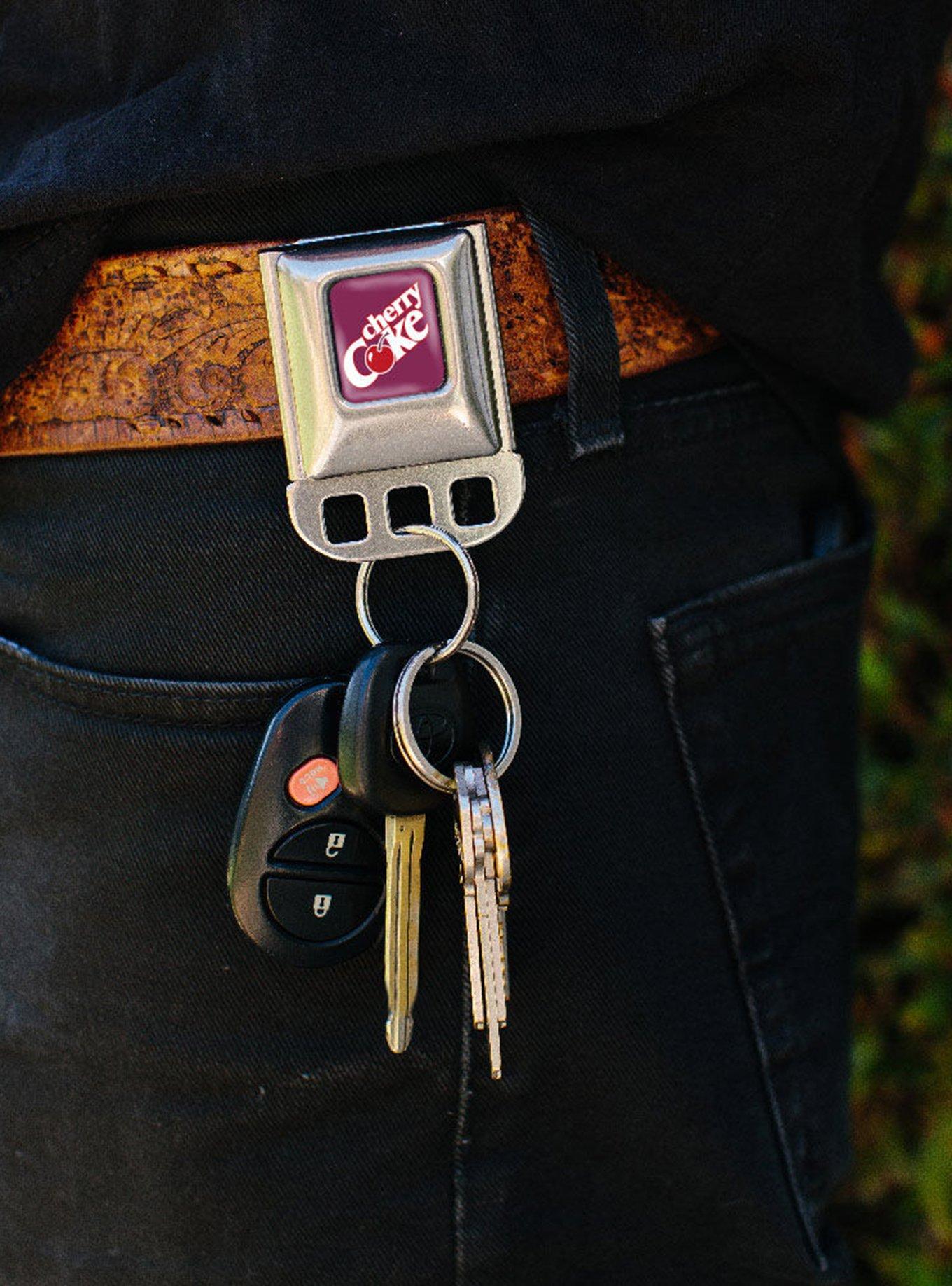 Coca-Cola Cherry Coke Logo Burgundy Seatbelt Buckle Keychain, , alternate