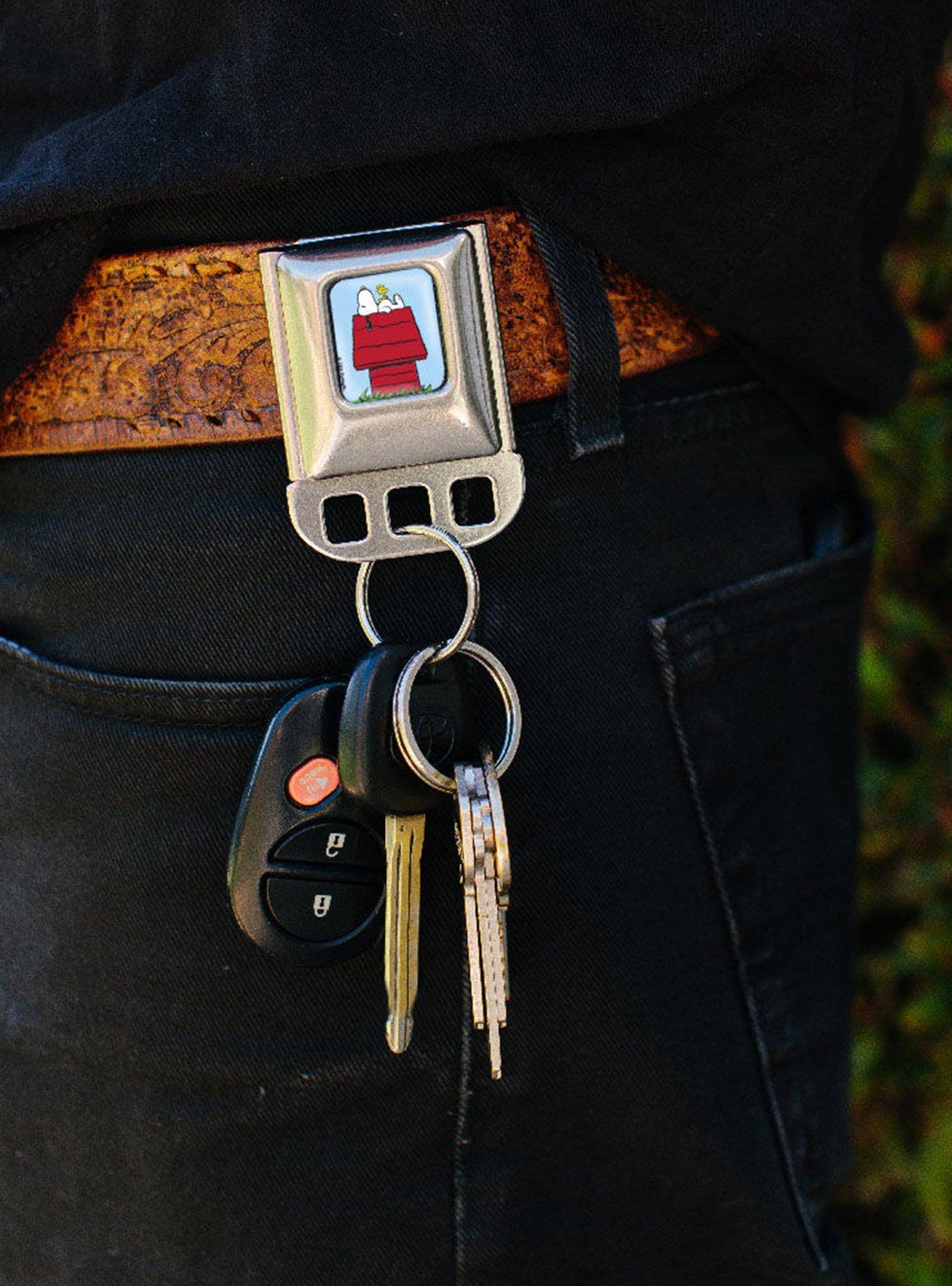 Peanuts Snoopy Woodstock on Dog House Seatbelt Buckle Keychain, , alternate