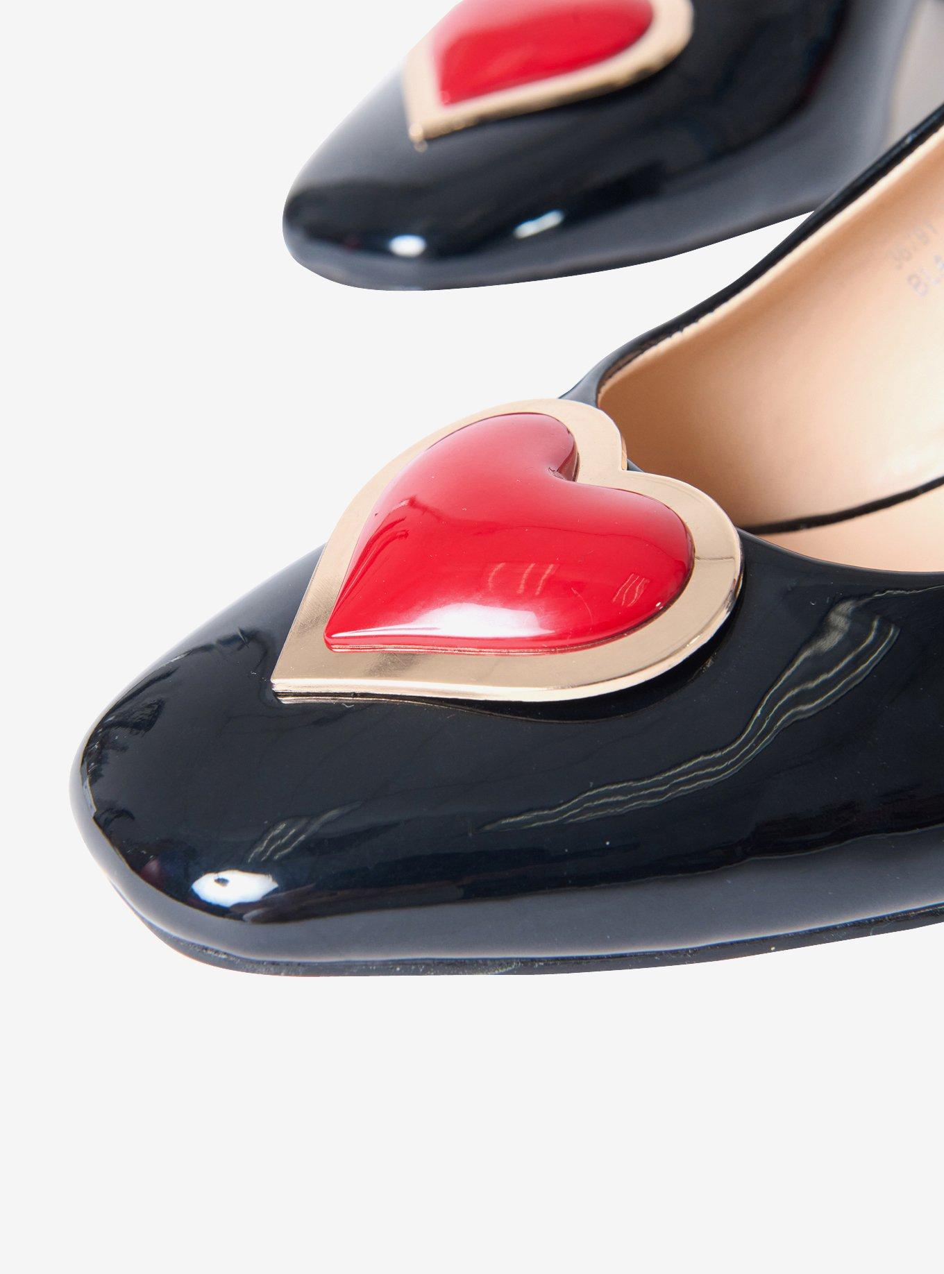 Unique Vintage Black & Red Heart Leatherette Slingback Heels, , hi-res