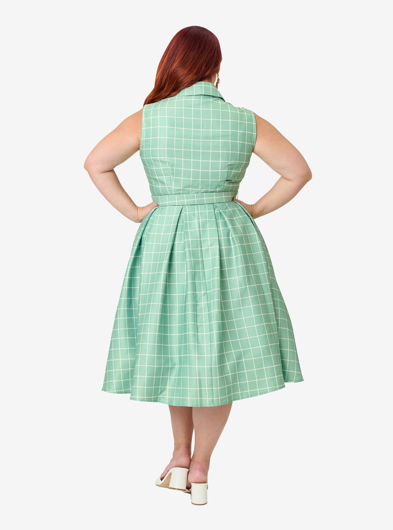 Disney Winnie the Pooh x Unique Vintage Plus Size Green Plaid Edith Swing Dress, , hi-res