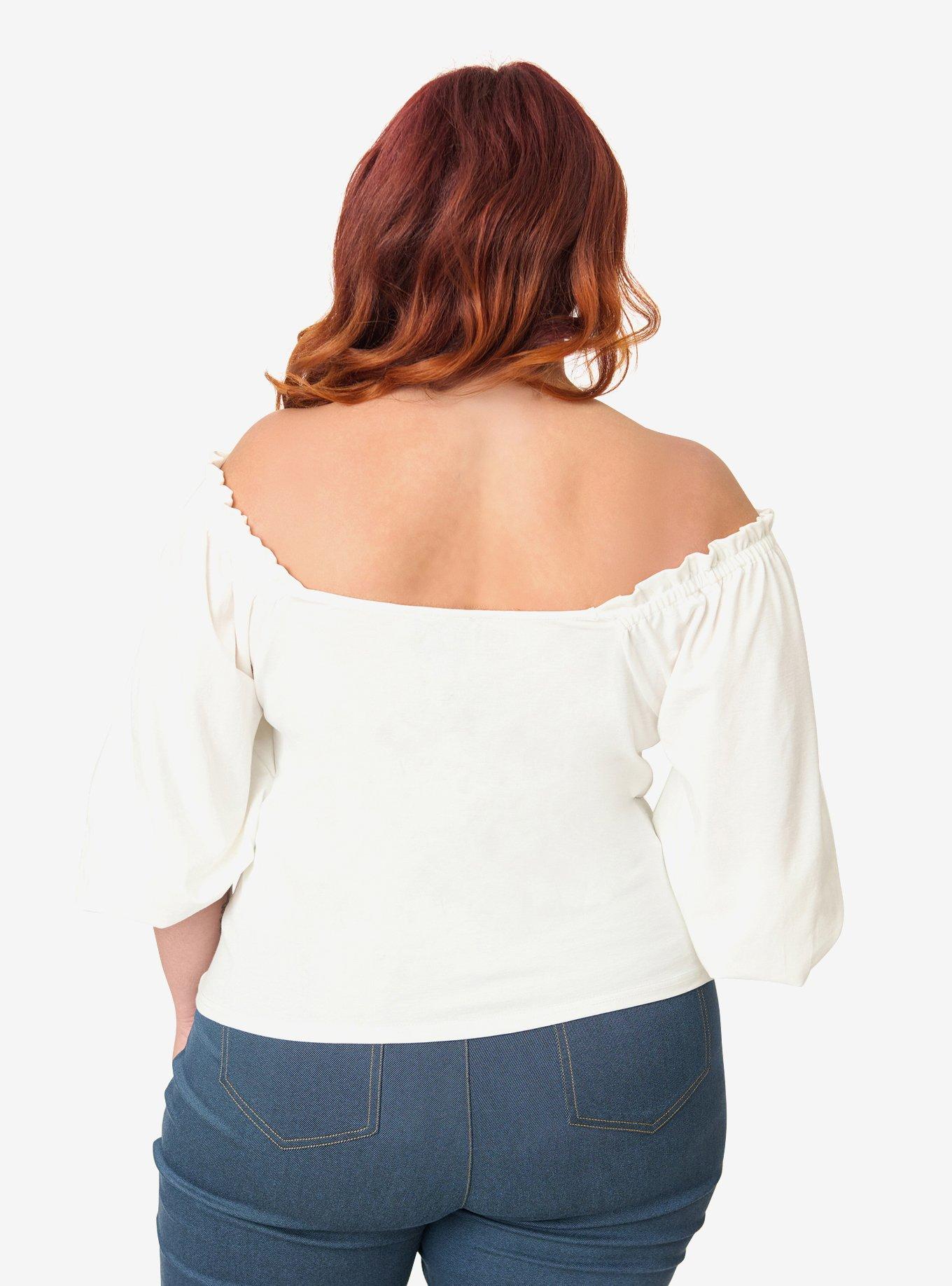 Unique Vintage Plus Size White Peasant Sleeve Blouse, , hi-res