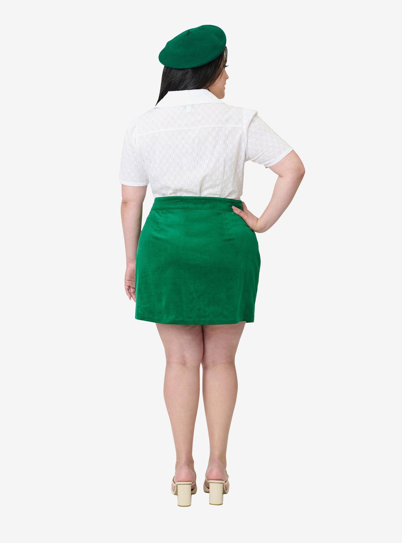 Smak Parlour Plus Size Green Corduroy & Bunny Pocket Mini Skirt, , hi-res