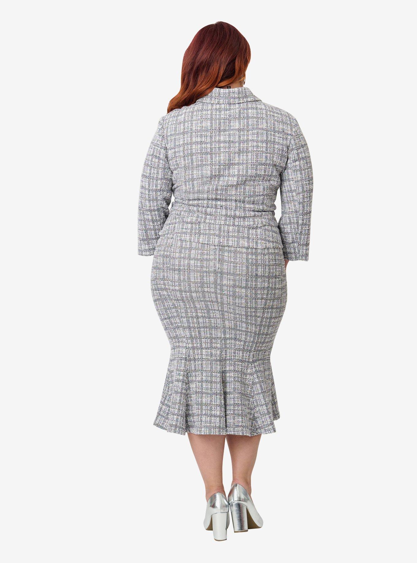Unique Vintage Plus Size Lavender Plaid Boucle Trumpet Skirt, , hi-res